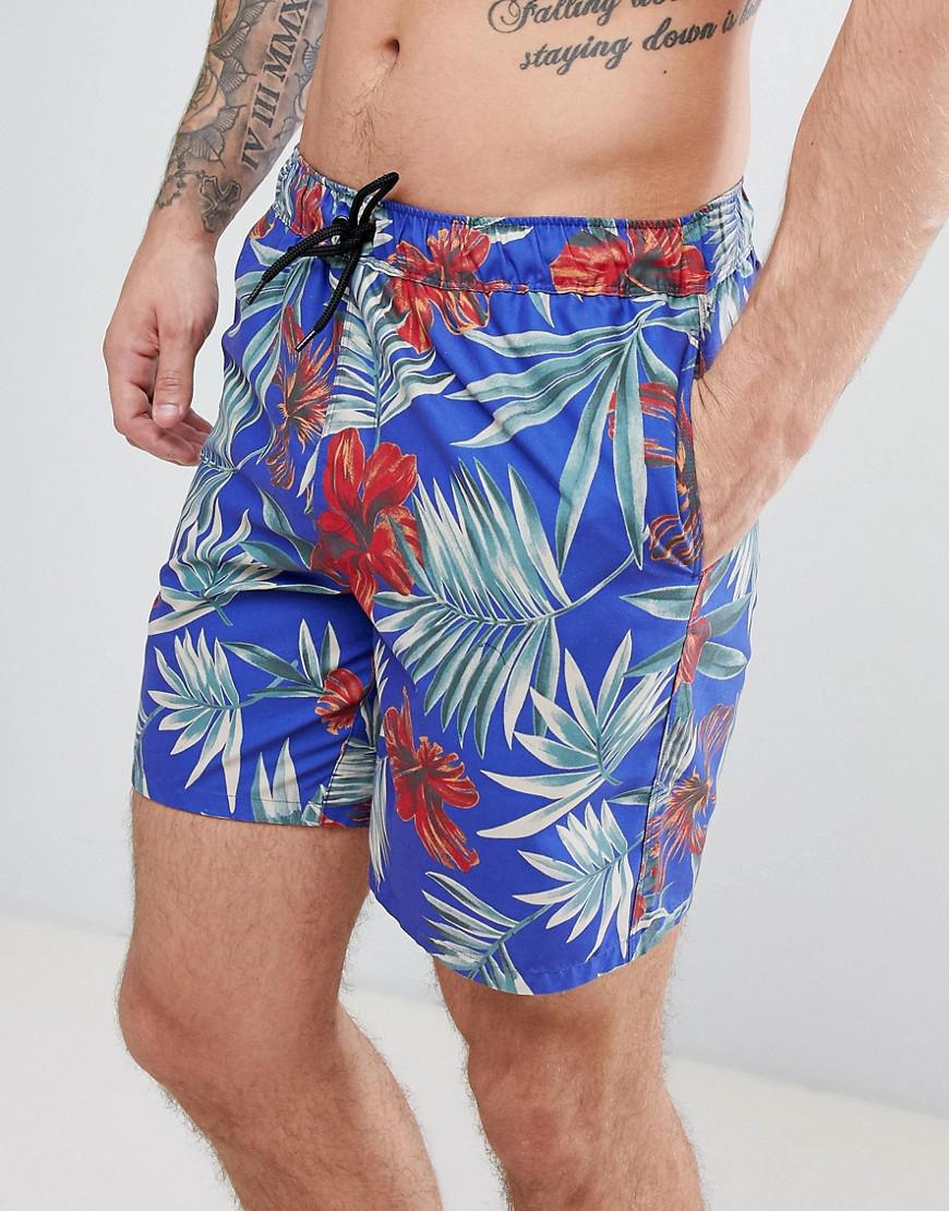 ASOS Denim Swim Shorts In Floral Print In Mid Length in Blue for Men - Lyst