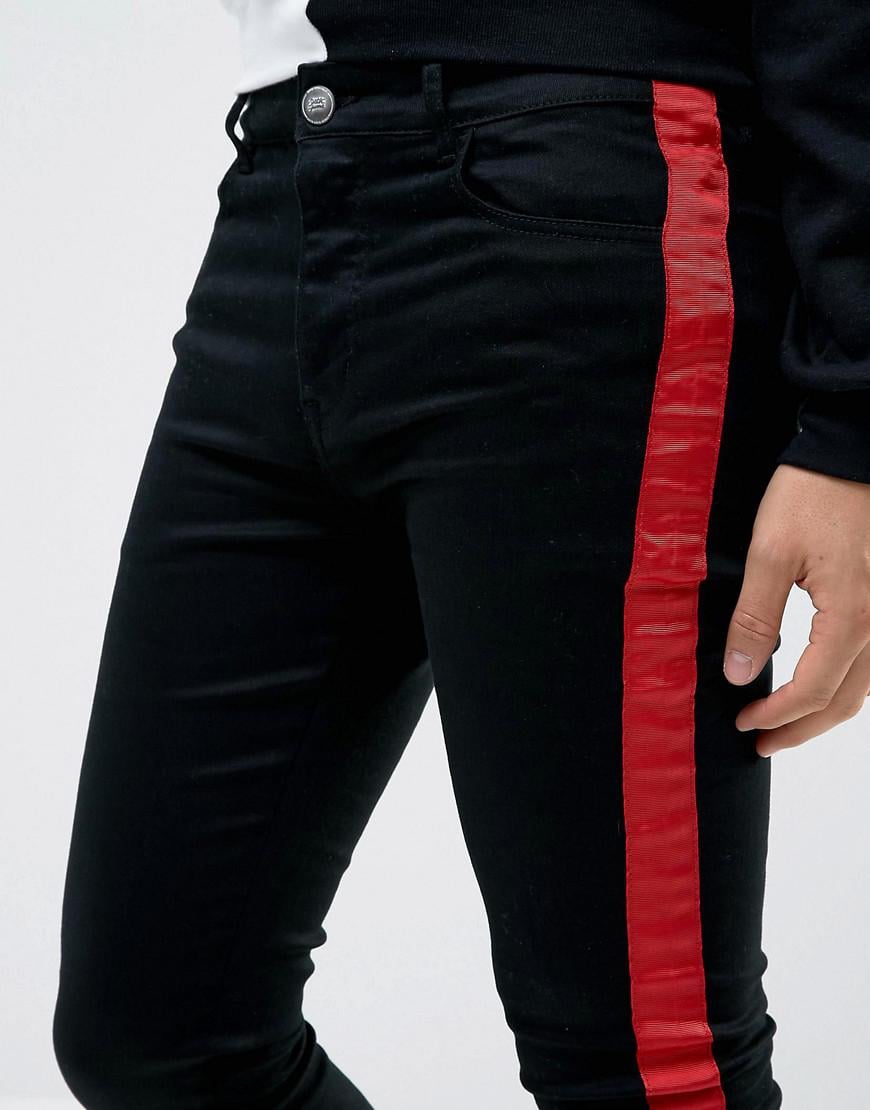Sixth June Super Skinny Jeans In Black With Red Stripe for Men | Lyst