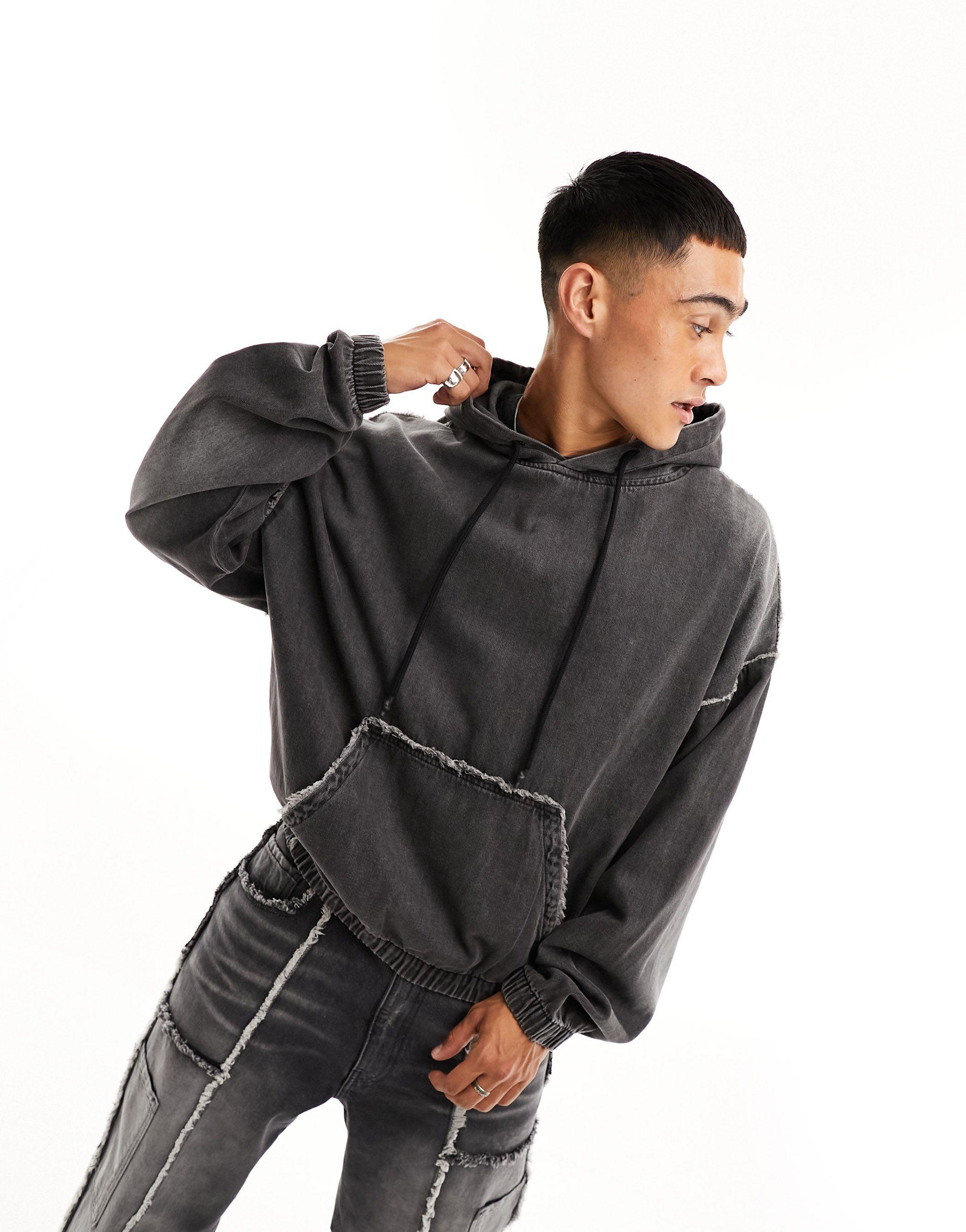 Bershka Seam Detail Washed Hoodie Co-ord in Black for Men | Lyst