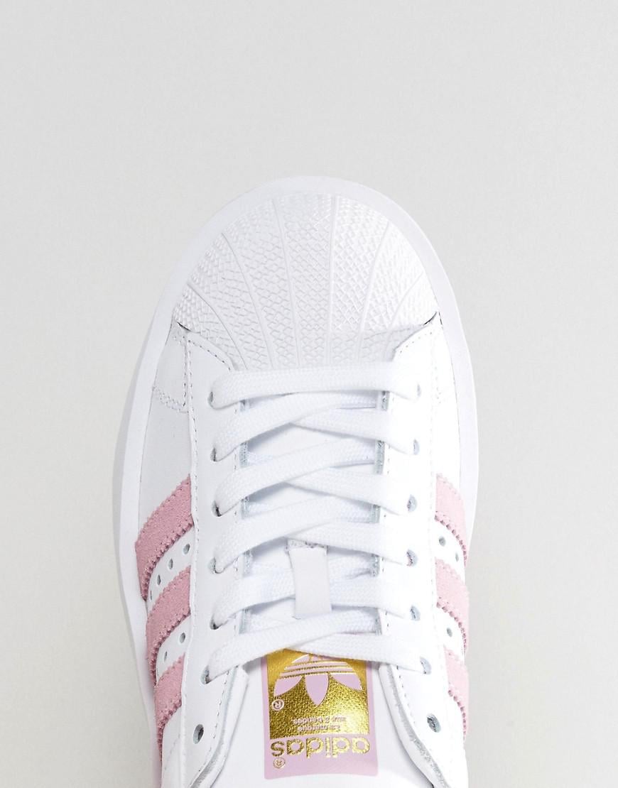 adidas Originals Leather Originals White And Pink Superstar Bold Sole  Sneakers - Lyst