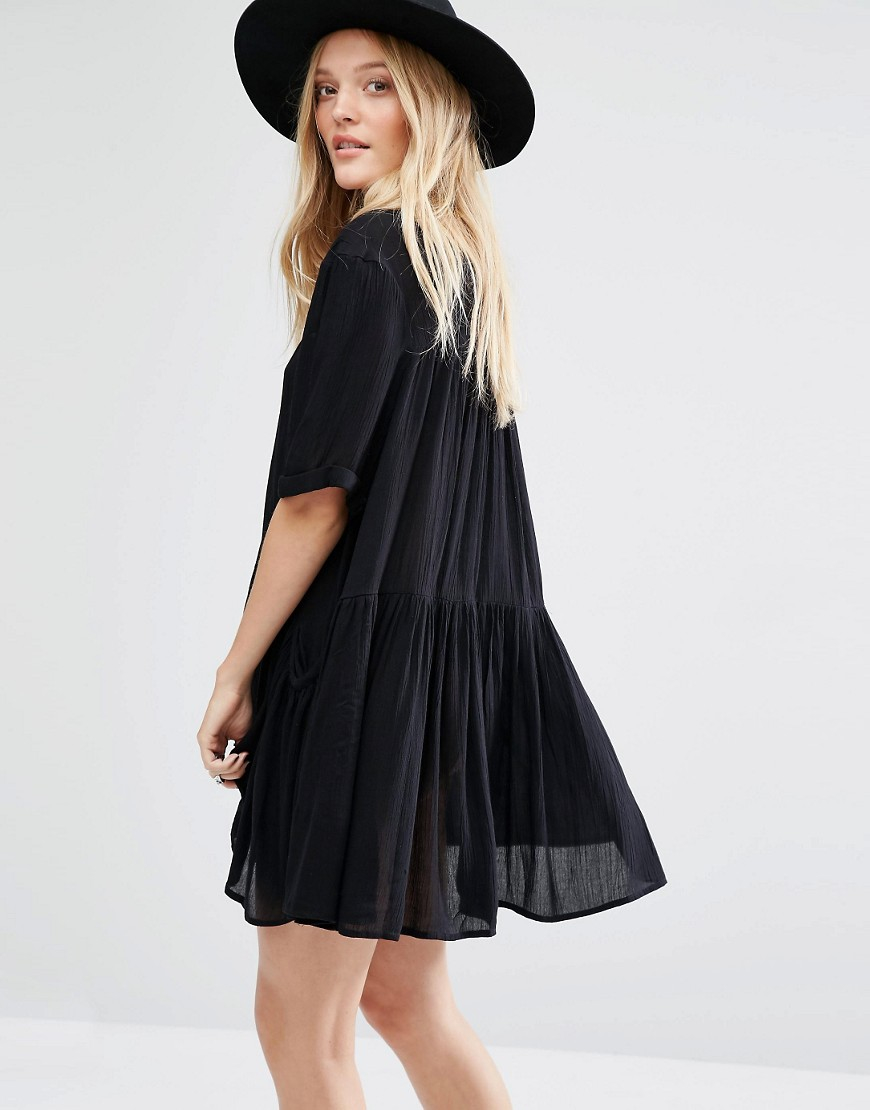 black tiered smock dress