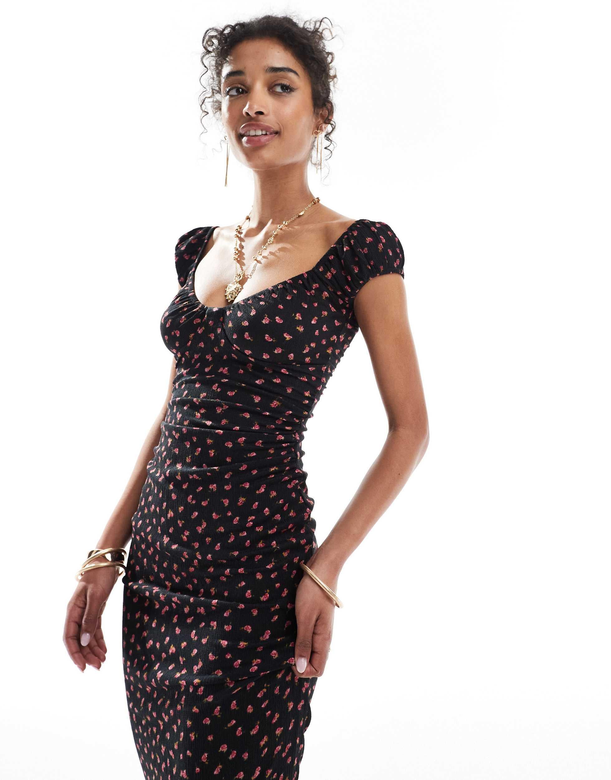 Bershka Milkmaid Midi Dress in Black | Lyst Australia