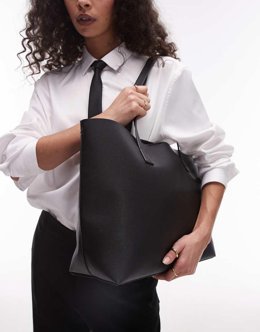Mango Leather Look Tote Bag in Black Lyst UK