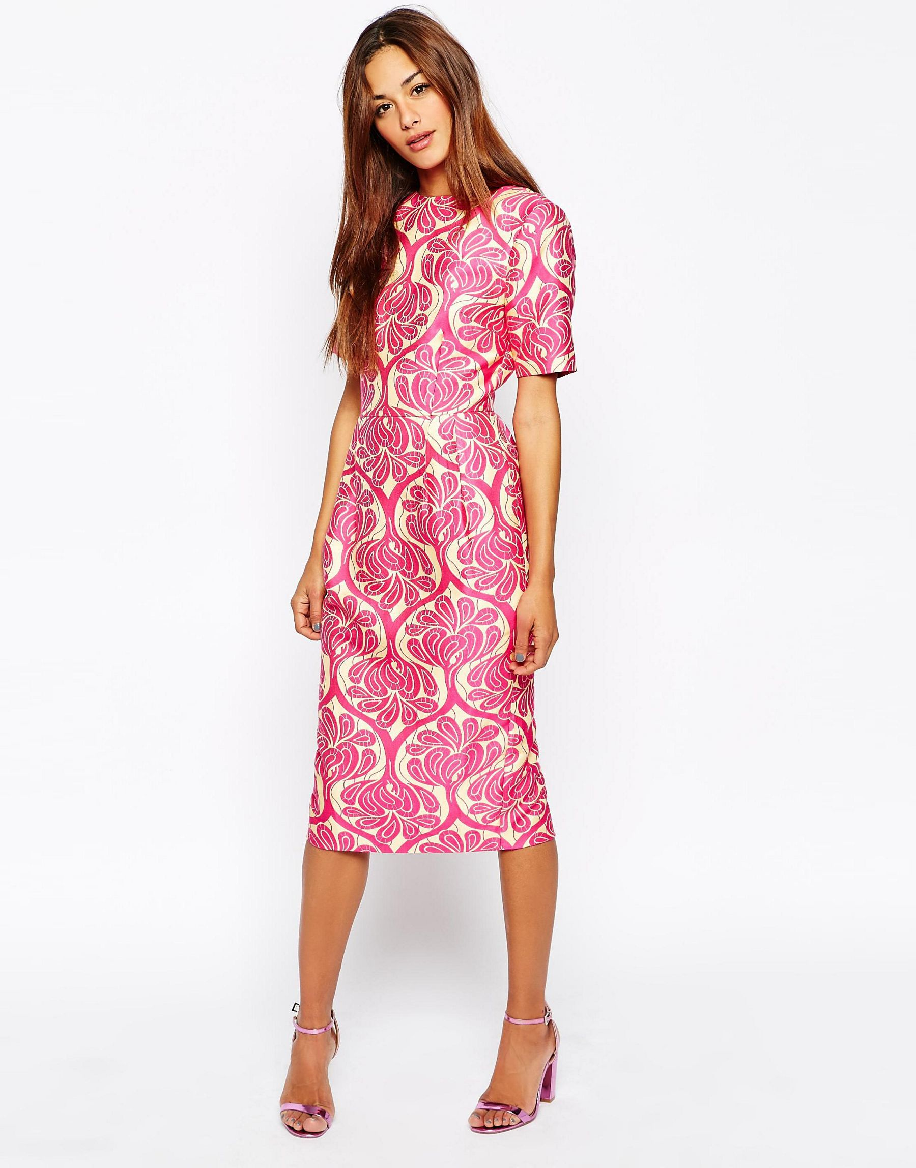  ASOS  Synthetic Jacquard Wiggle Dress in Print Pink Lyst