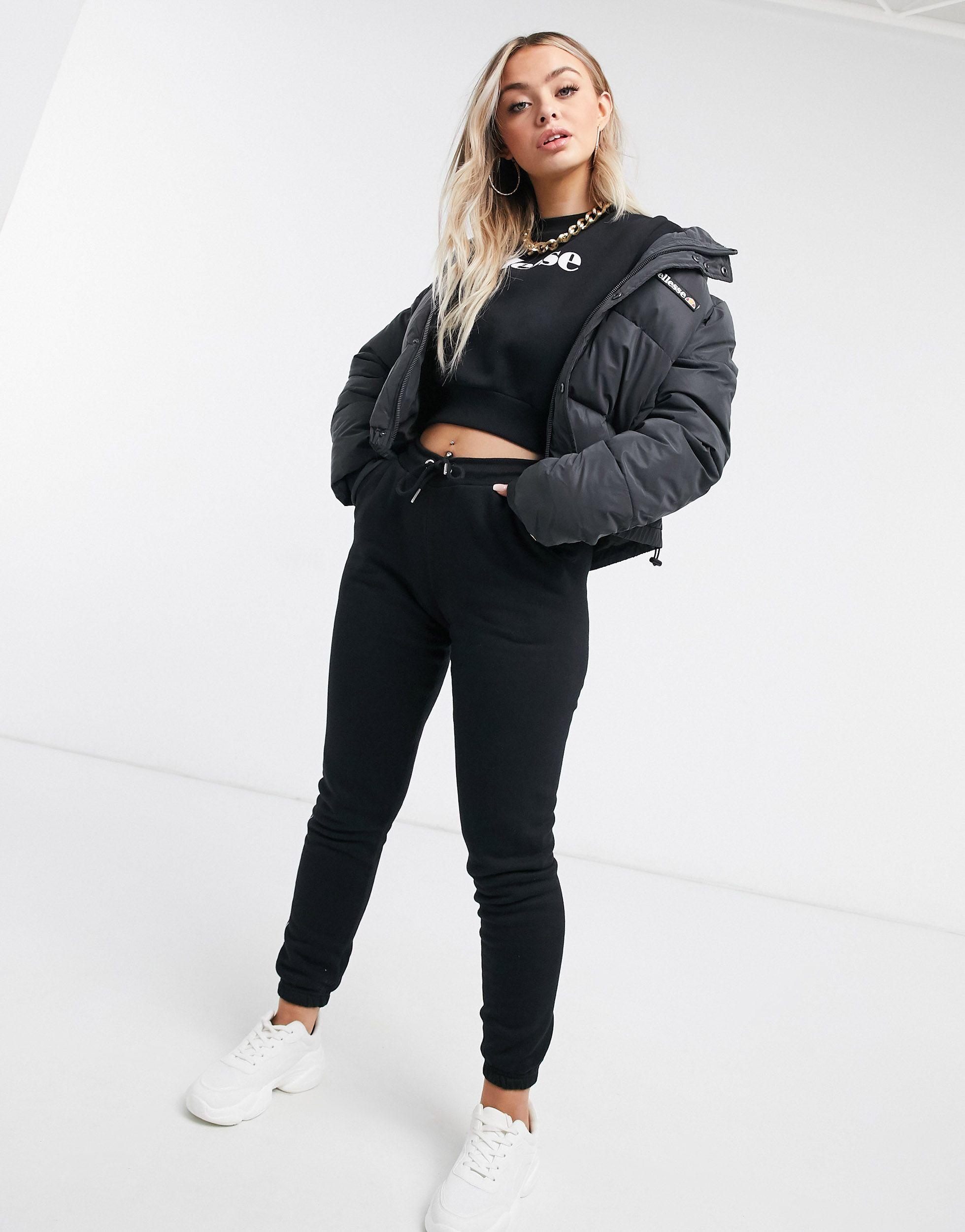 Ellesse Cropped Puffer Jacket in Black | Lyst