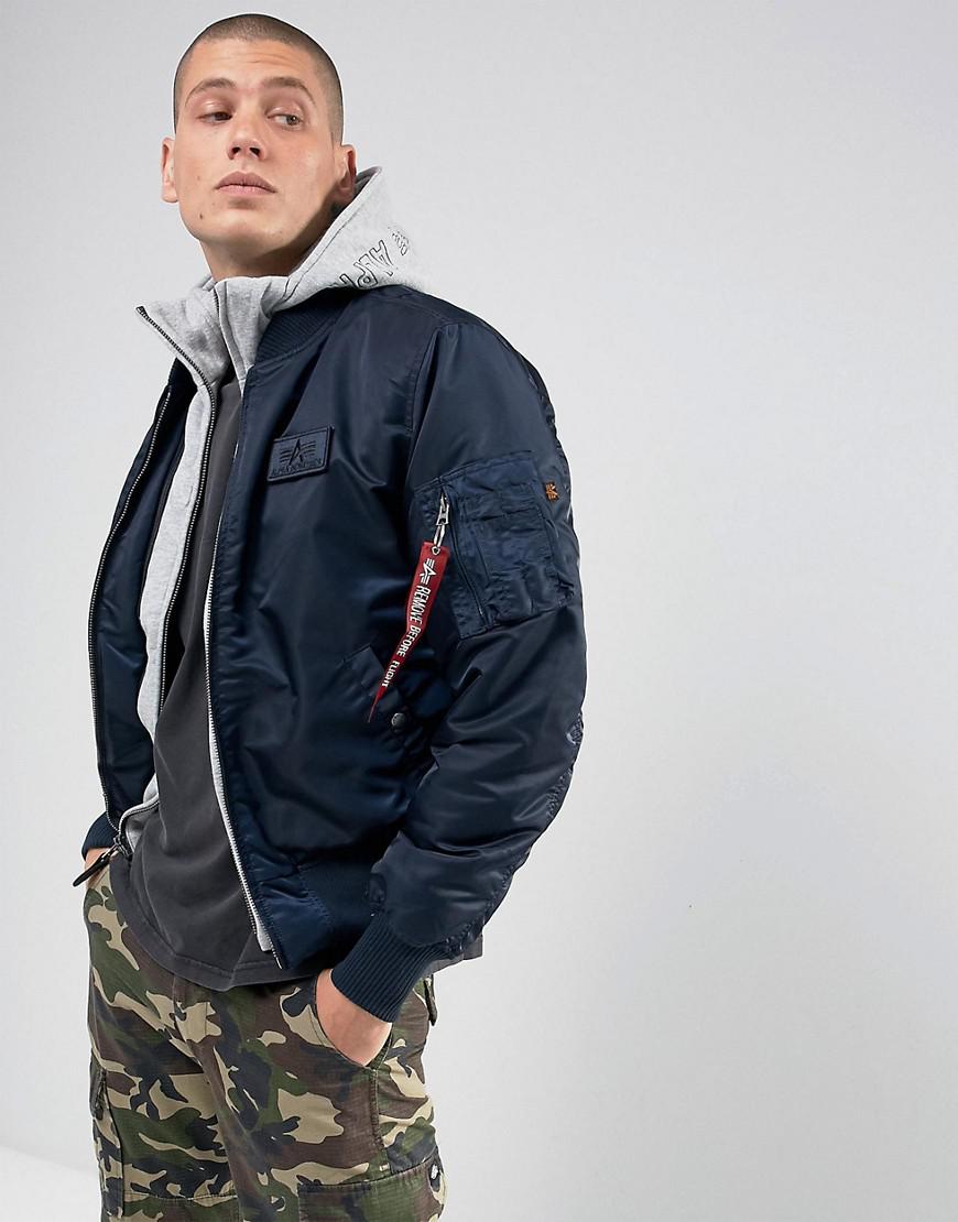 Alpha Industries Synthetic Ma 1 D Tec Bomber Jacket Sweat Hood Insert In Navy In Blue For Men Lyst