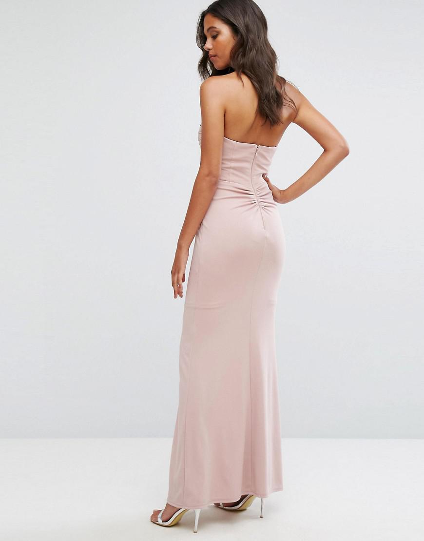 Lipsy Nude Bandeau Maxi Dress With Waxed Lace Detail in Pink - Lyst