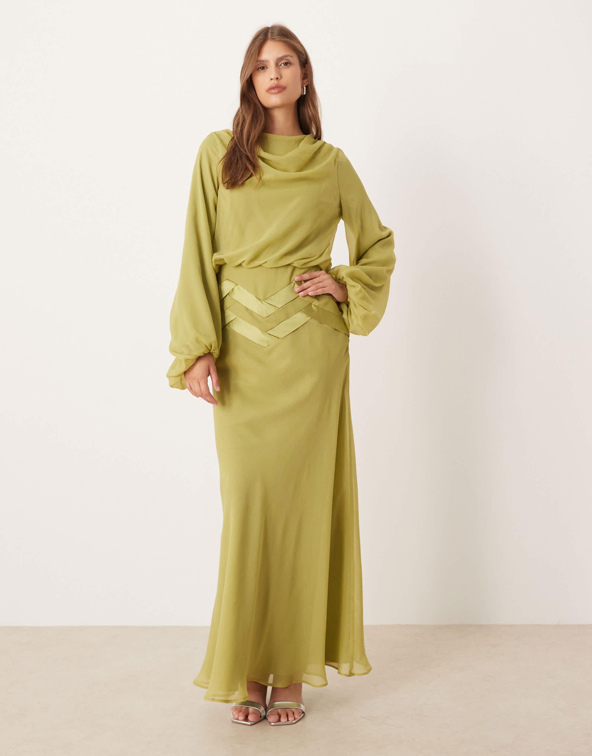 asos green satin maxi dress ASOS DESIGN lace insert satin stripe paneled maxi dress in green