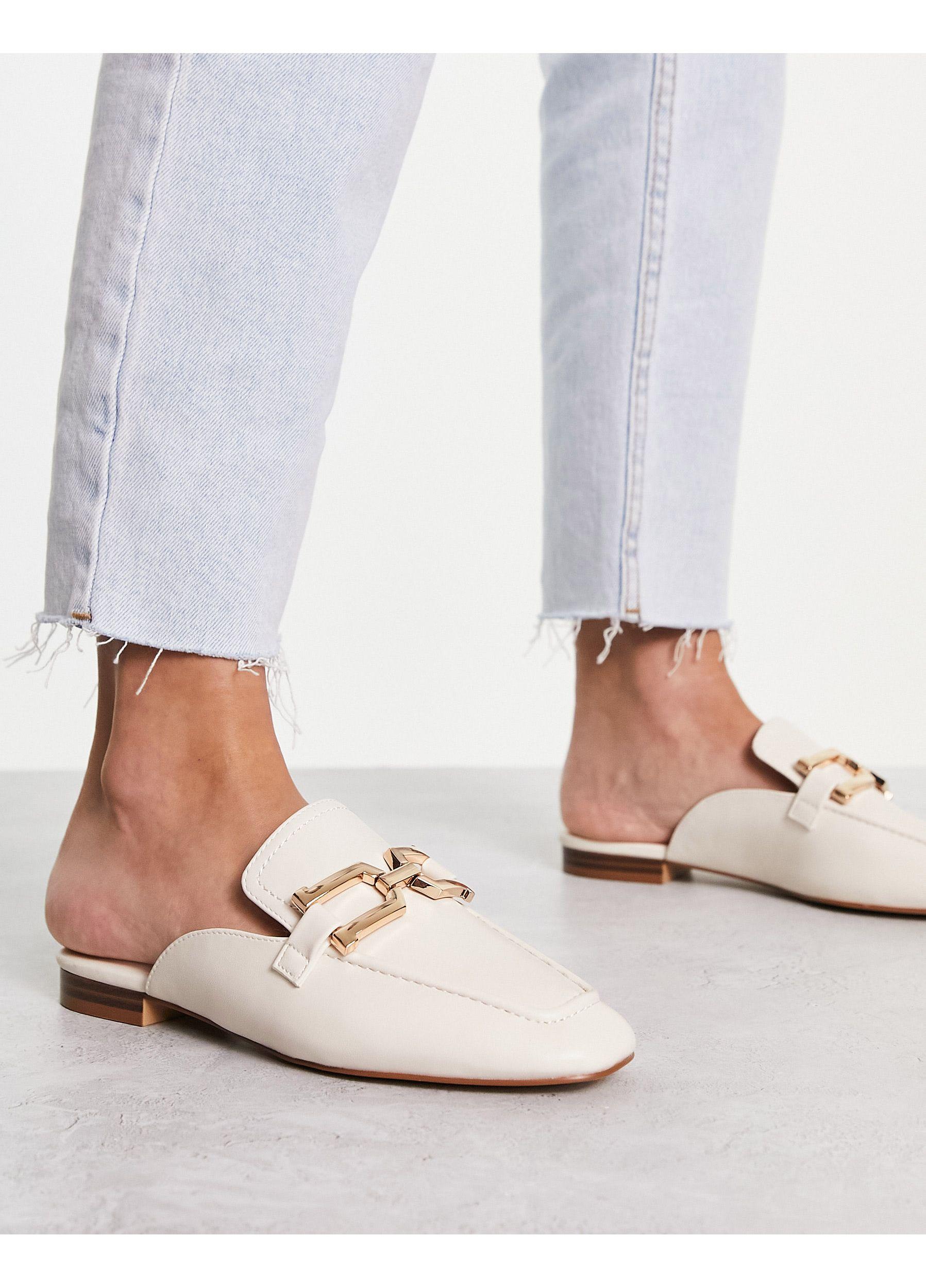 Stradivarius Open Back Slip On Loafer With Buckle in Natural Lyst