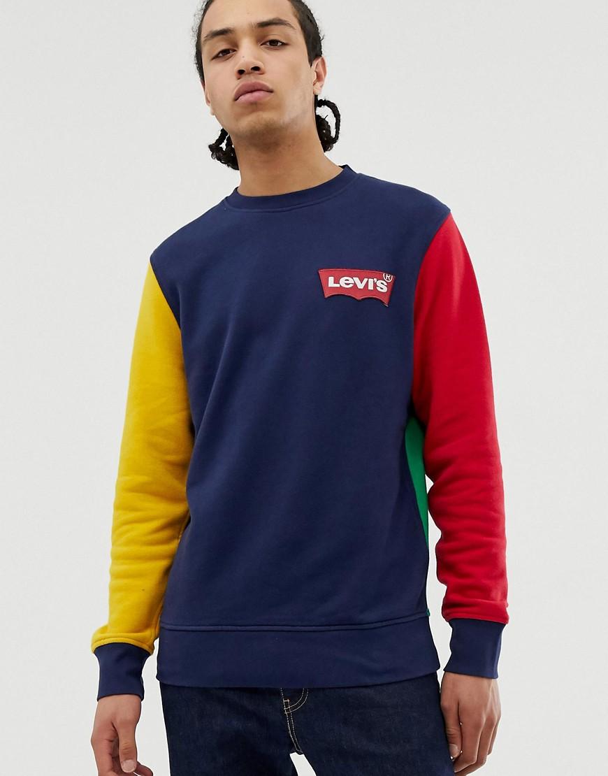 Sudadera de cuello redondo con colour block moderno, logo pequeño y manga  de murciélago en azul marino/rojo/amarillo Levi's de Denim de hombre | Lyst