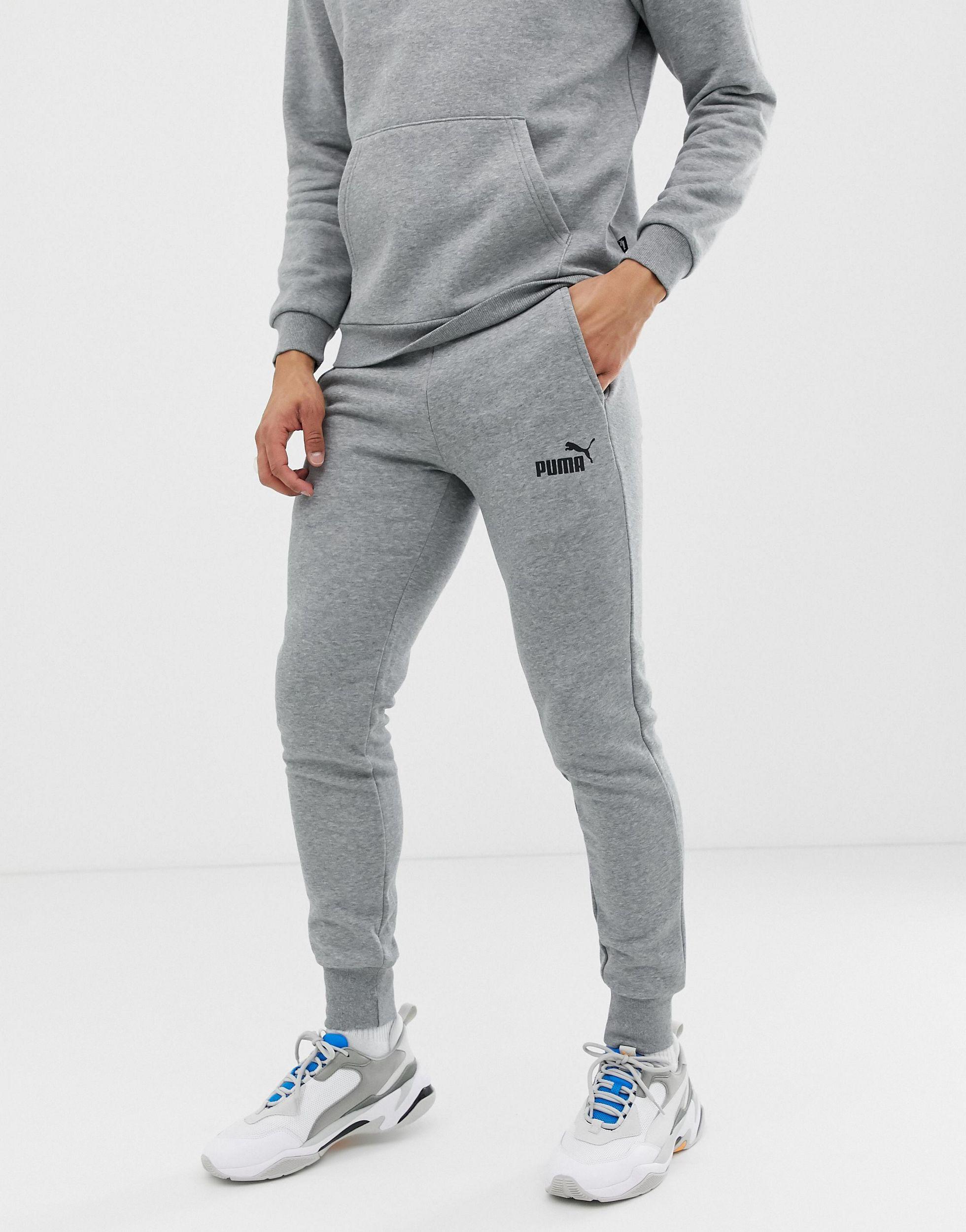 puma essentials skinny fit joggers in grey