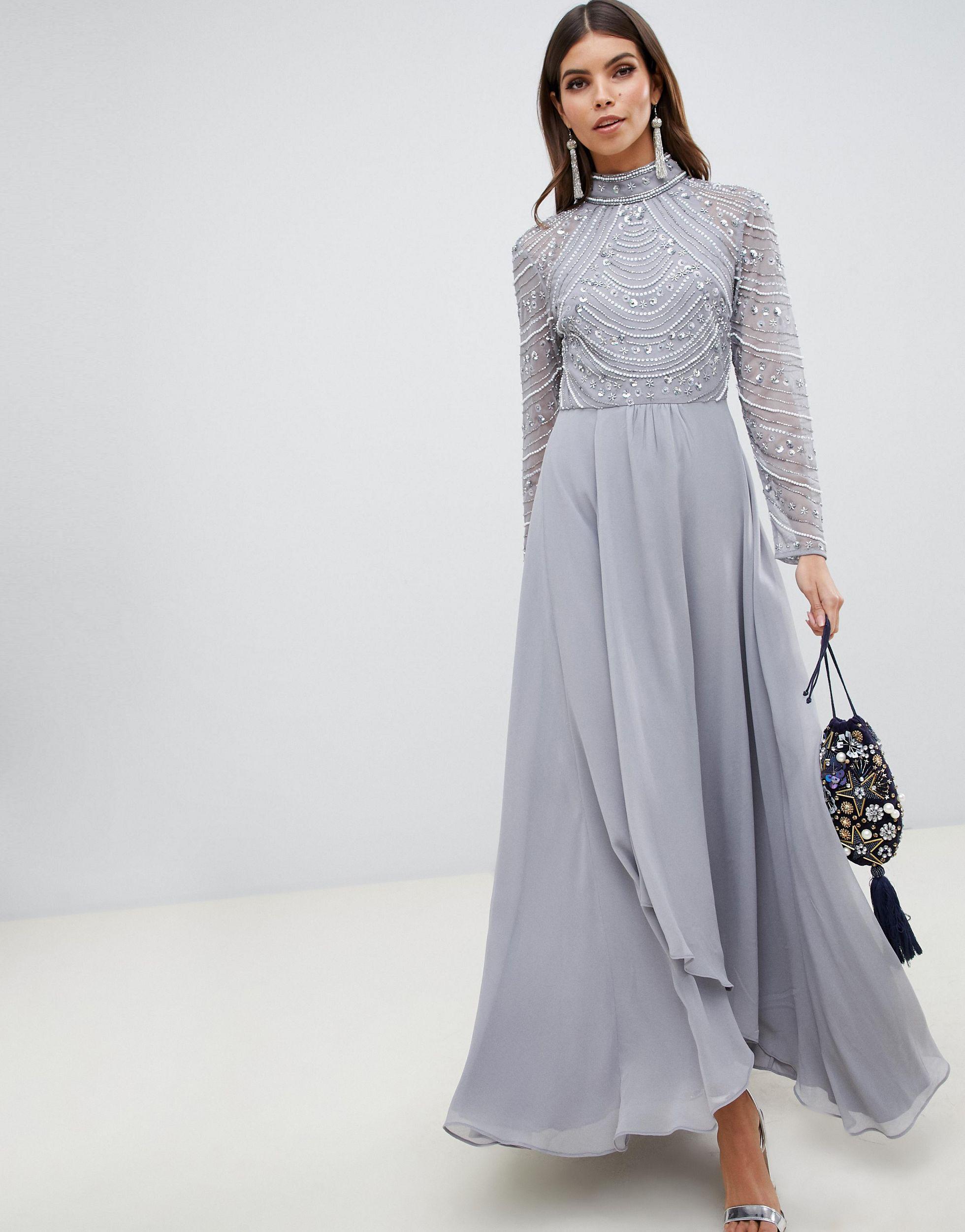 long sleeve gray maxi dress