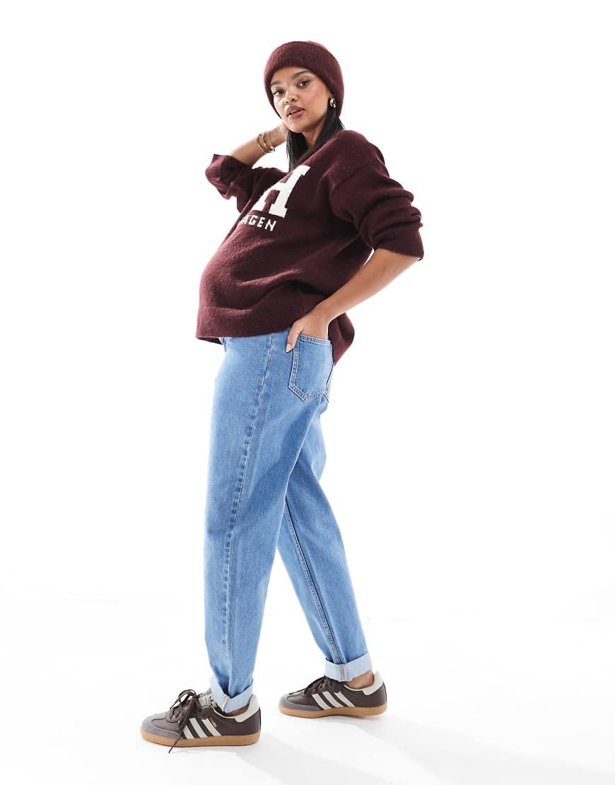 ASOS Asos Design Maternity High Rise Relaxed Mom Jeans in Blue