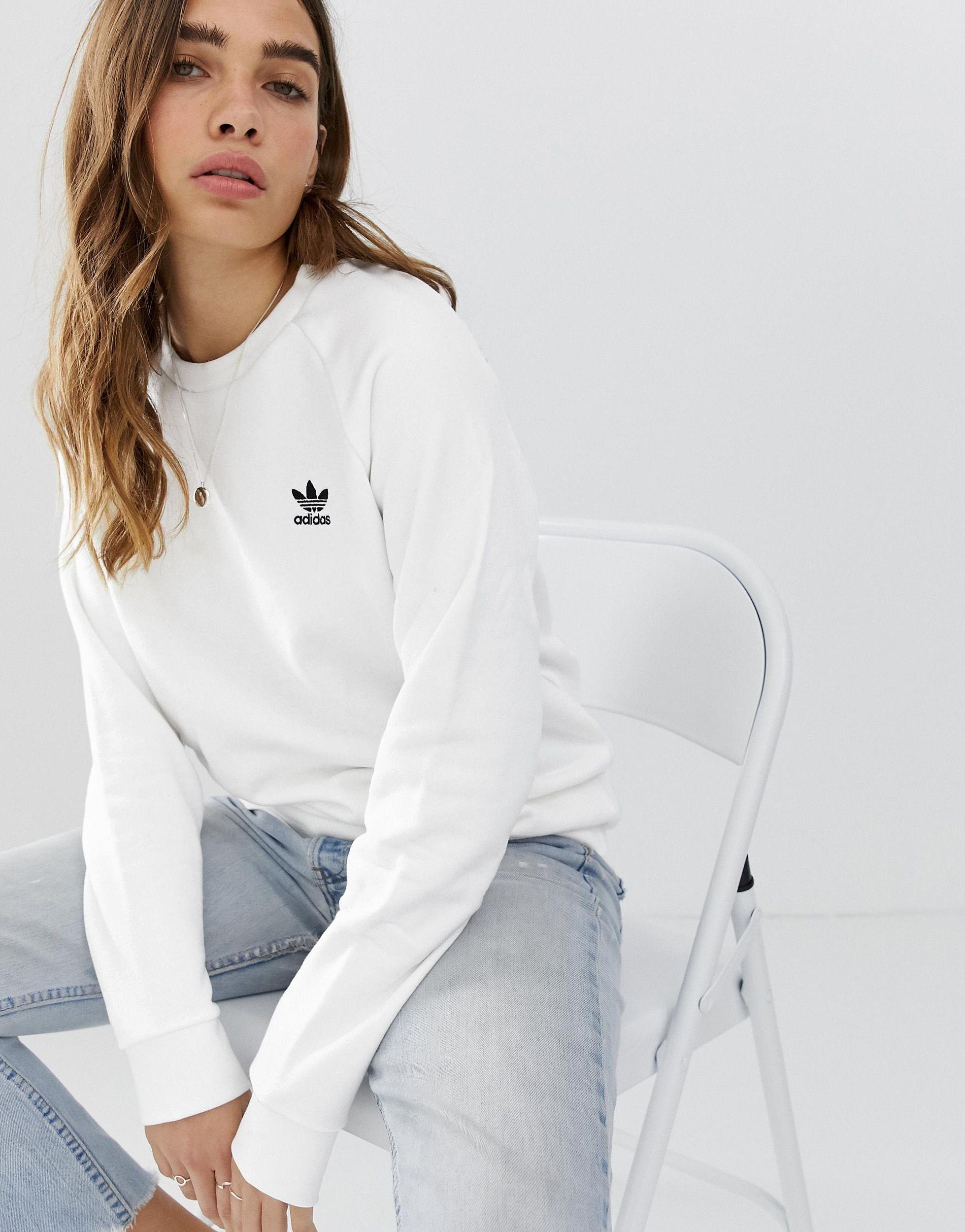 adidas Originals Essential Crew Neck Sweatshirt in White - Lyst