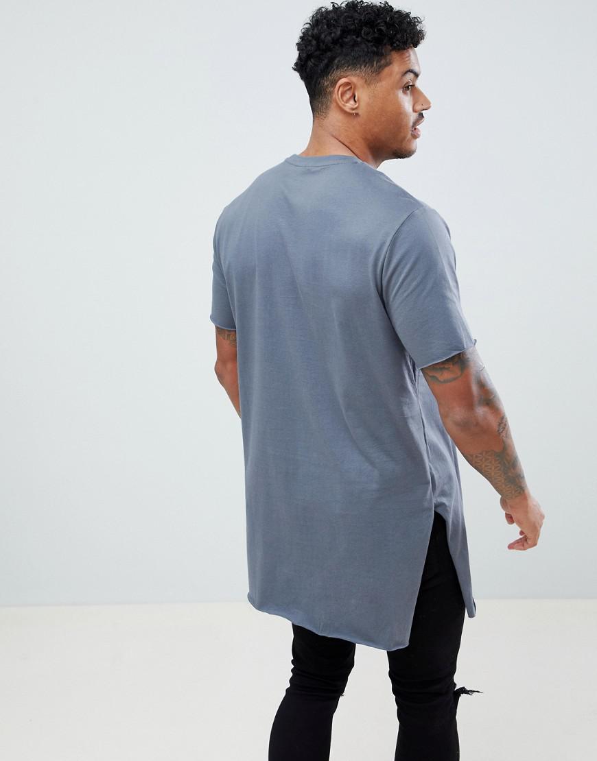 ASOS Super Longline T-shirt With Extra Long Side Splits And Raw Edges in  Gray for Men | Lyst