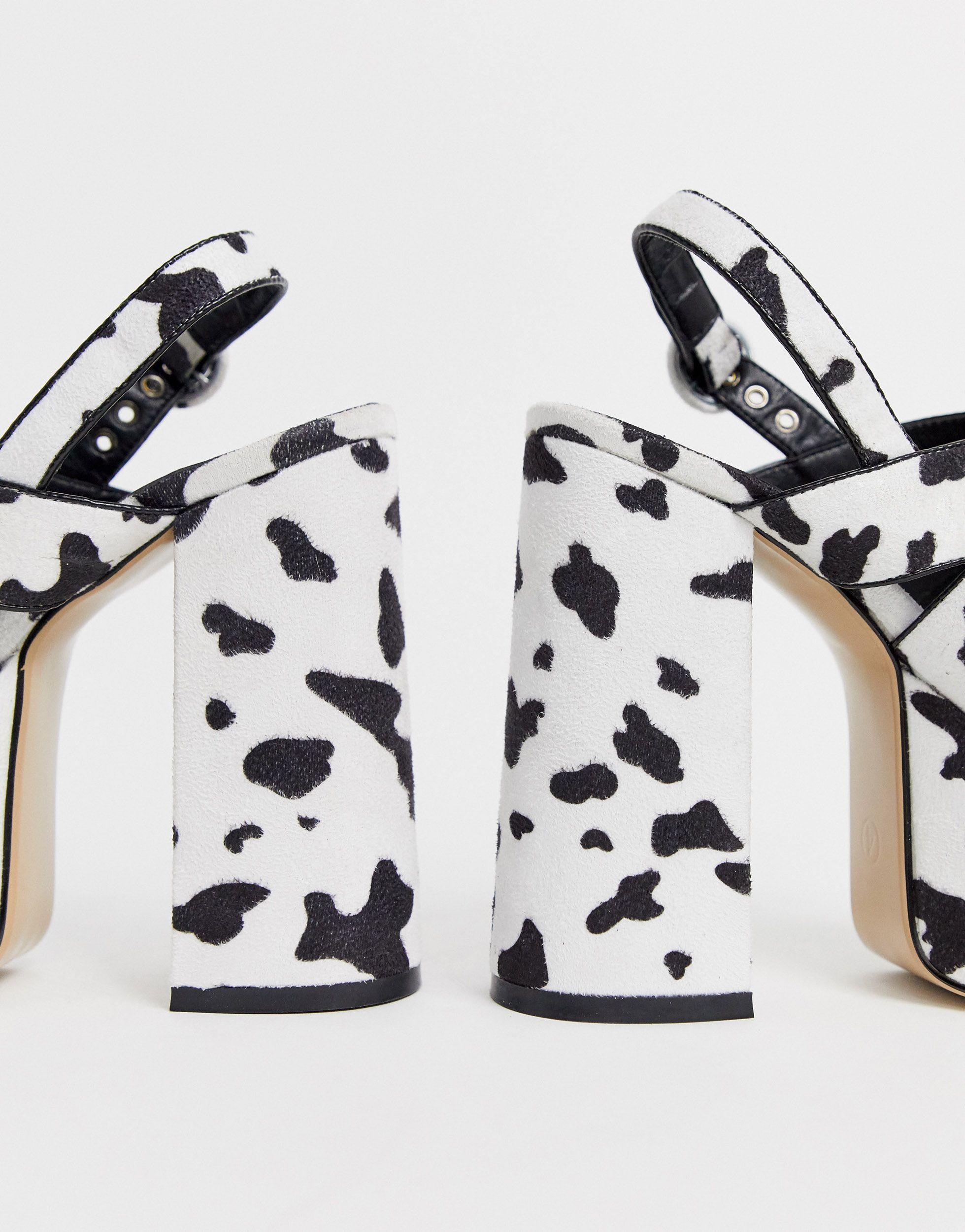 LAMODA Satin Cow Print Platform Sandals | Lyst