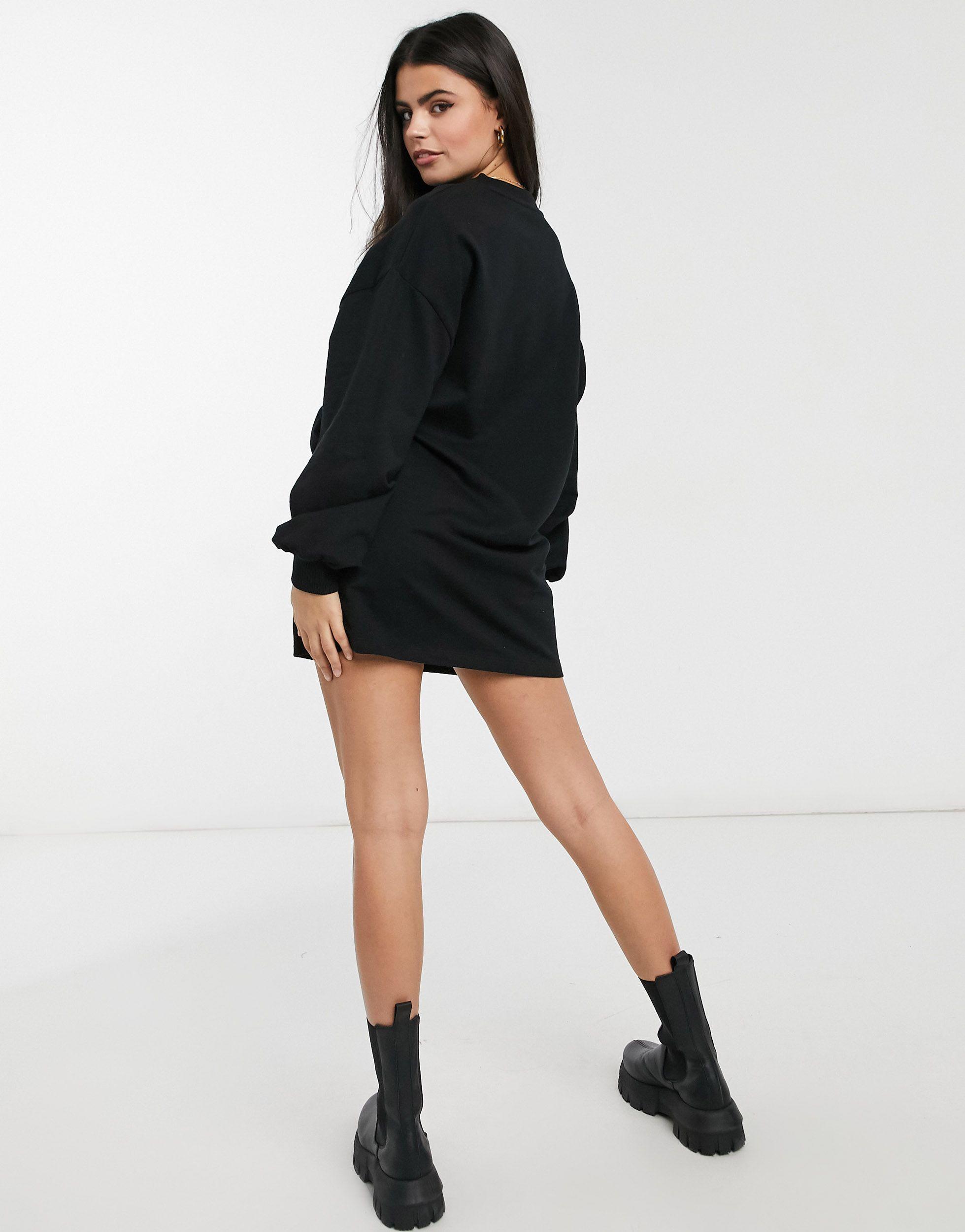 ASOS Cotton Asos Design Petite Mini Sweatshirt Dress in Black - Lyst