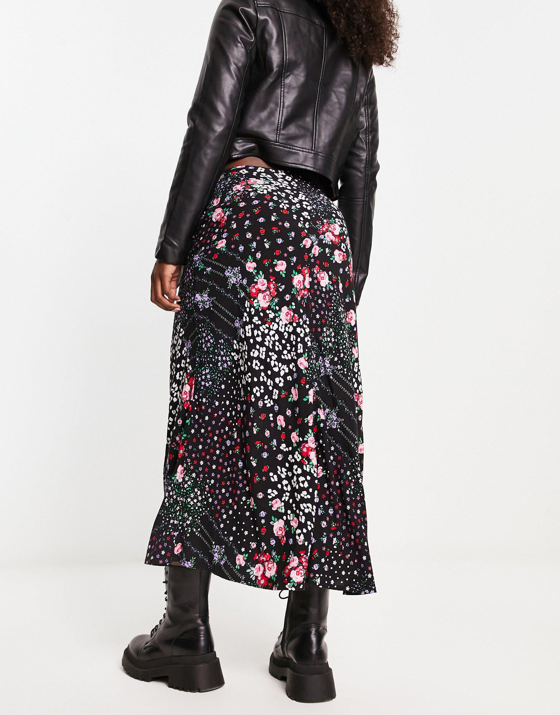 Jupe longue coupée en biais - patchwork fleuri Miss Selfridge en coloris  Noir | Lyst