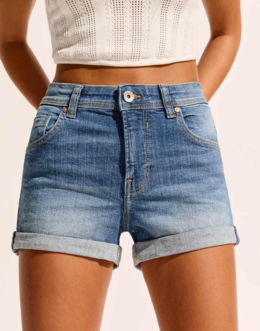 Hem Shorts Rolled Up Denim Shorts SHCKE Women's Mid Rise Roll Up