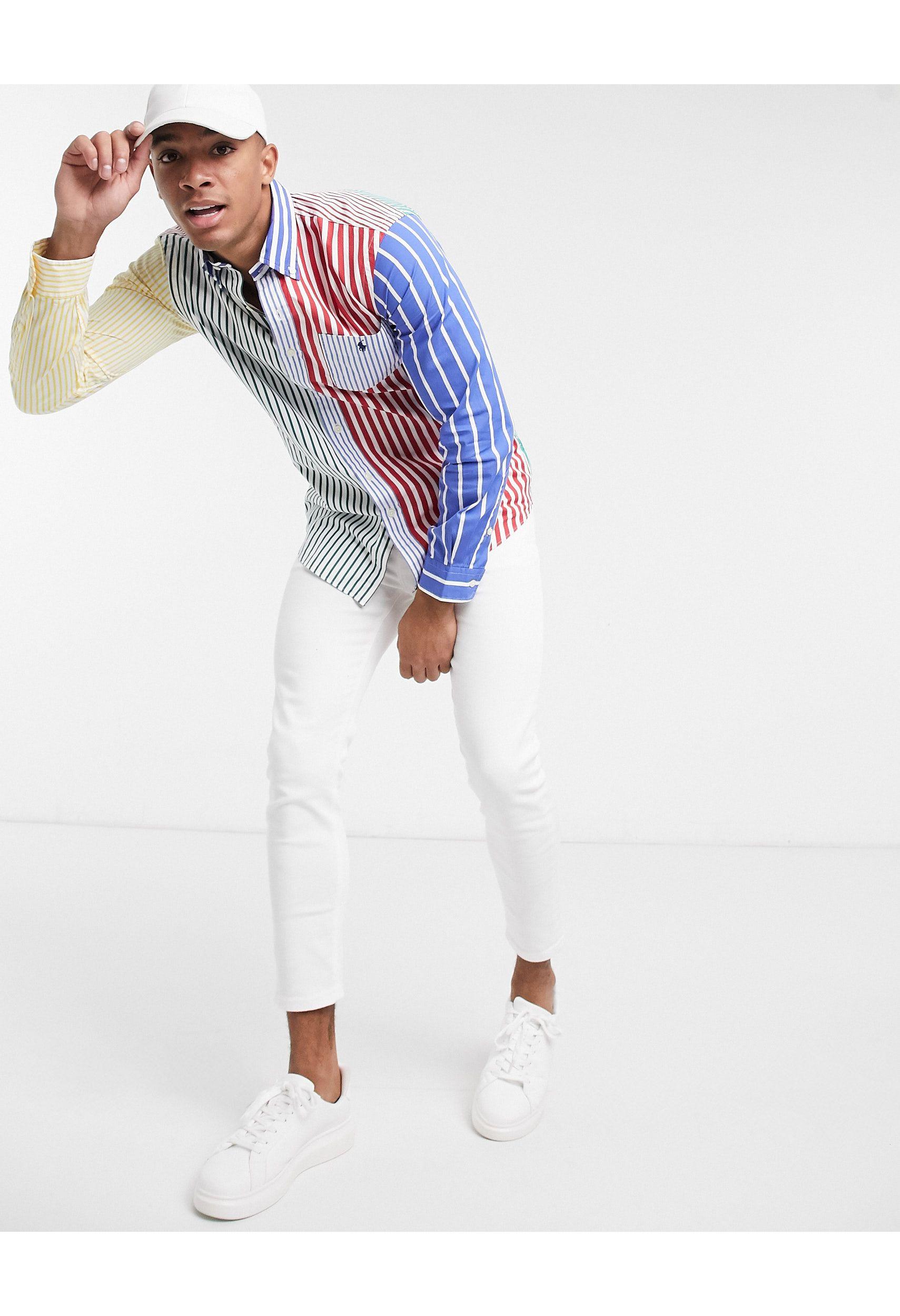 Polo Ralph Lauren Player Logo Fun Multi Stripe Poplin Shirt Custom Regular  Fit Buttondown in Blue for Men | Lyst