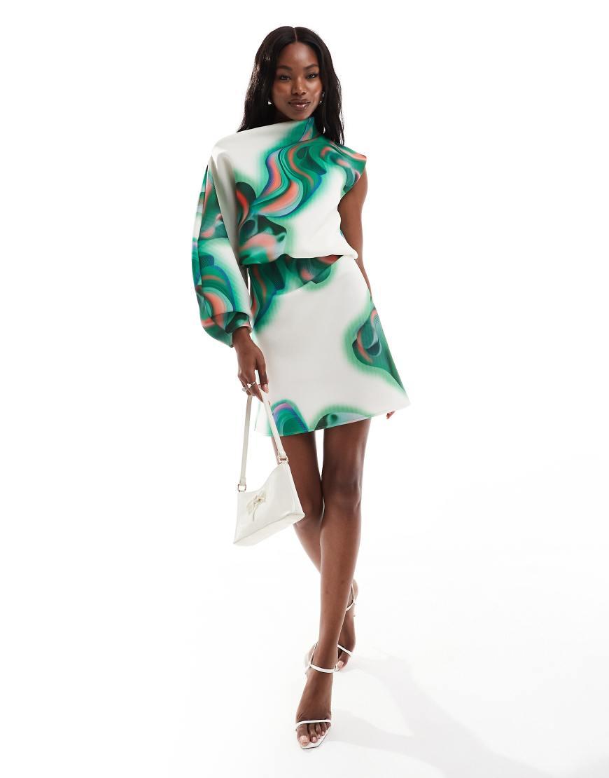 ASOS Scuba Micro Mini Dress With Volume Sleeve in Green Lyst UK