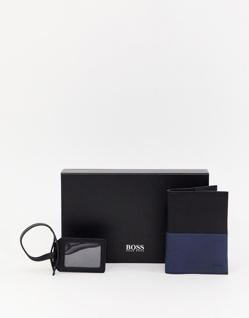 Coffret-cadeau avec étiquette à bagage et étui pour passeport en cuir - Noir/Bleu marine BOSS by HUGO BOSS pour homme en coloris Noir |