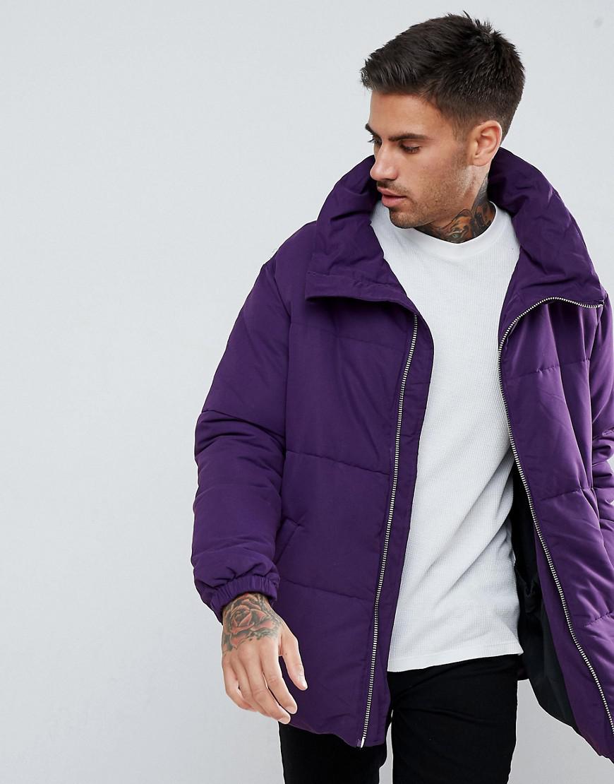 purple puffer jacket