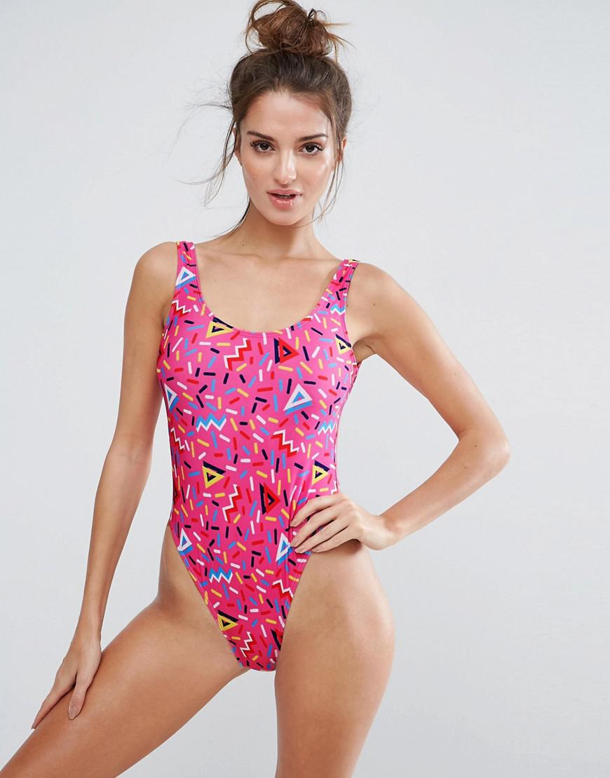 ASOS 80s Sprinkles Print Swimsuit in Pink | Lyst