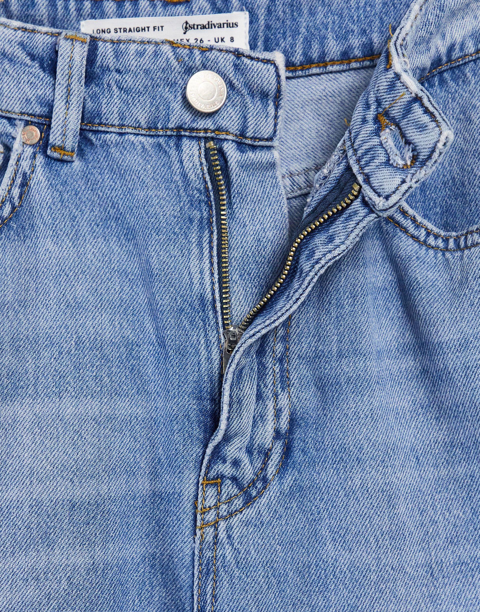 Stradivarius Denim Petite Straight Leg 90s Jeans With Rips in Blue | Lyst