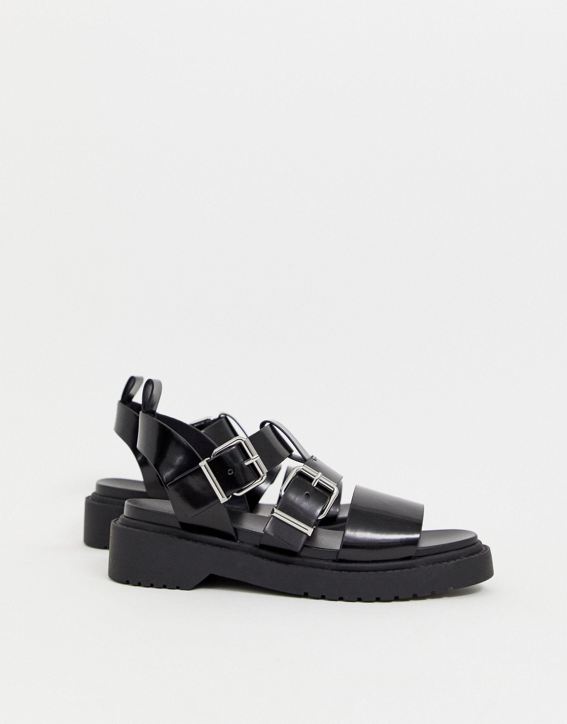 black flat chunky sandals