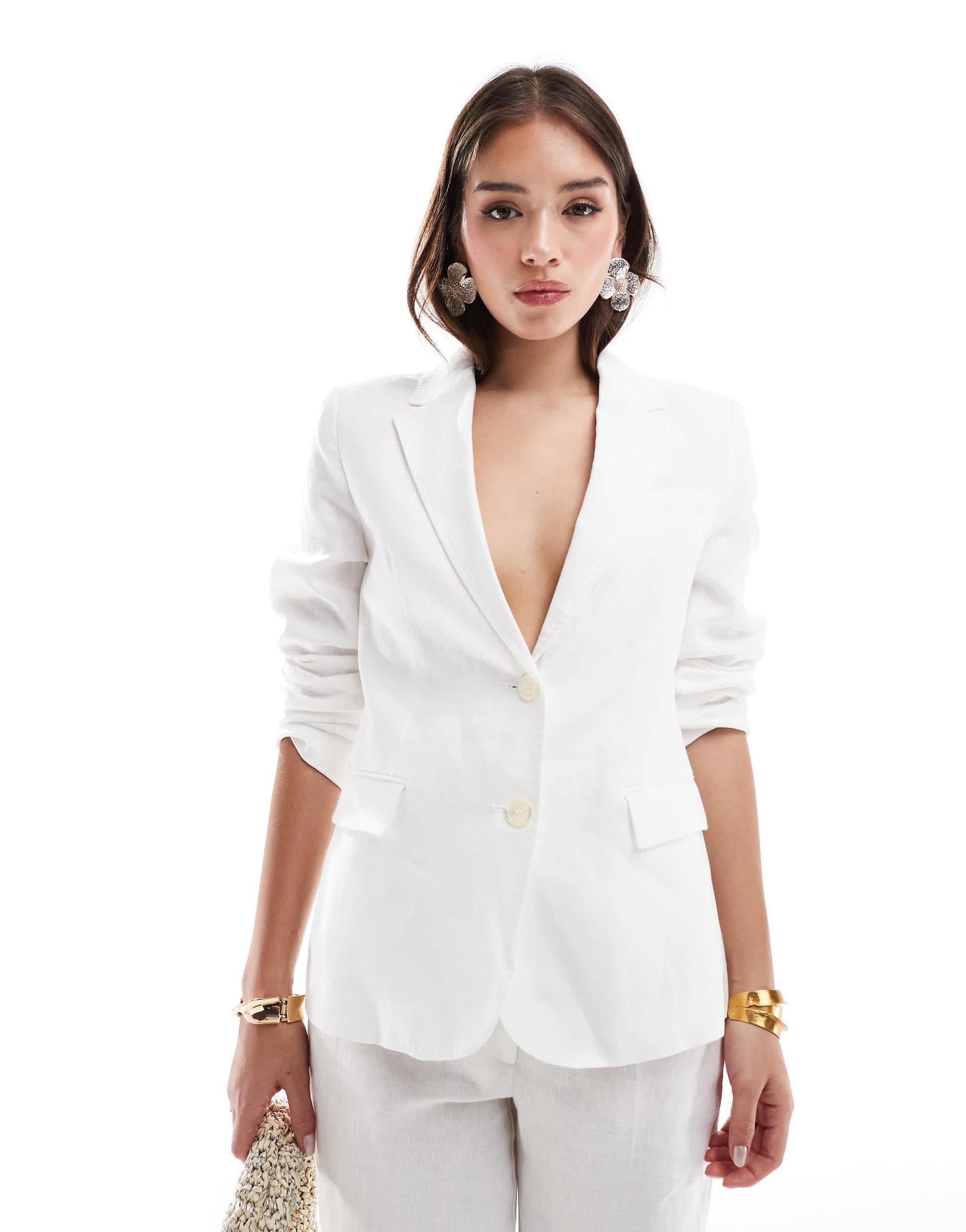 Blazer d'ensemble cintré en lin Mango en coloris Blanc Lyst