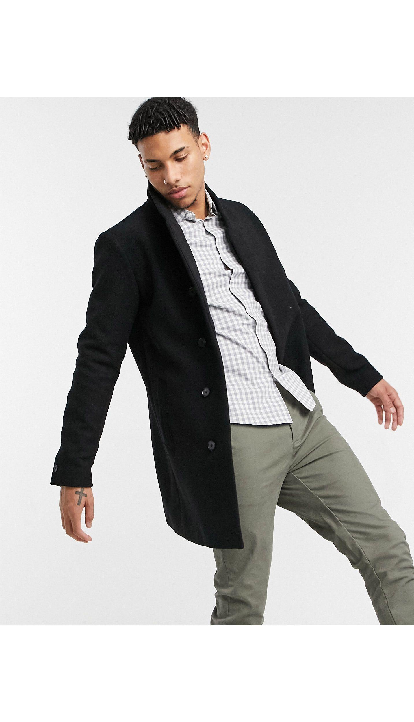 Jack & Jones Essentials Wool Coat With Funnel Neck in Black for Men | Lyst