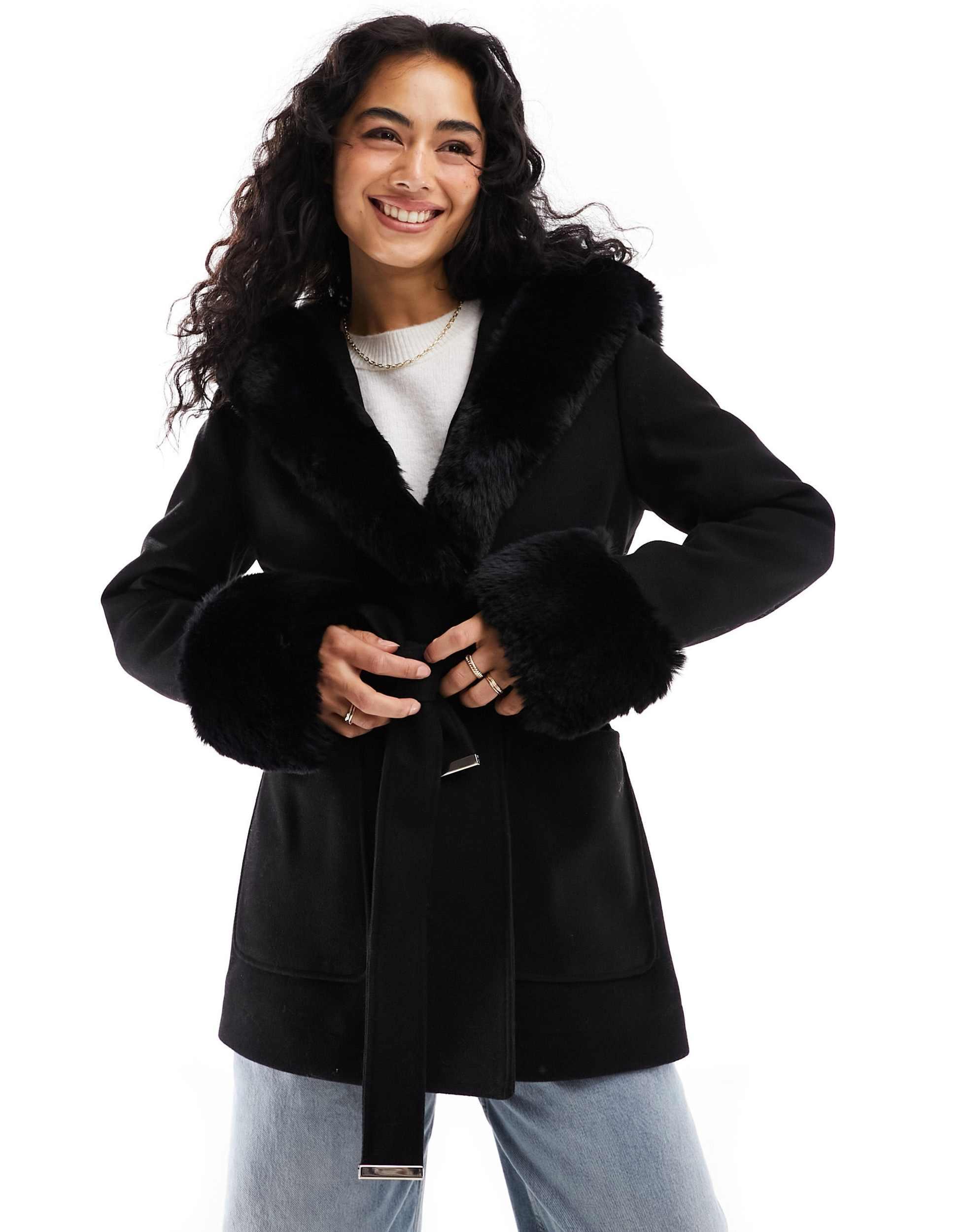 River island black belted coat best sale