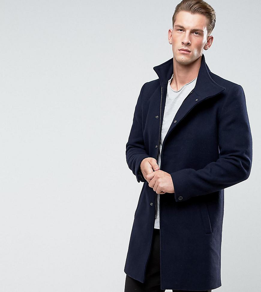 Only & Sons Wool Funnel Neck Overcoat in Navy (Blue) for Men - Lyst