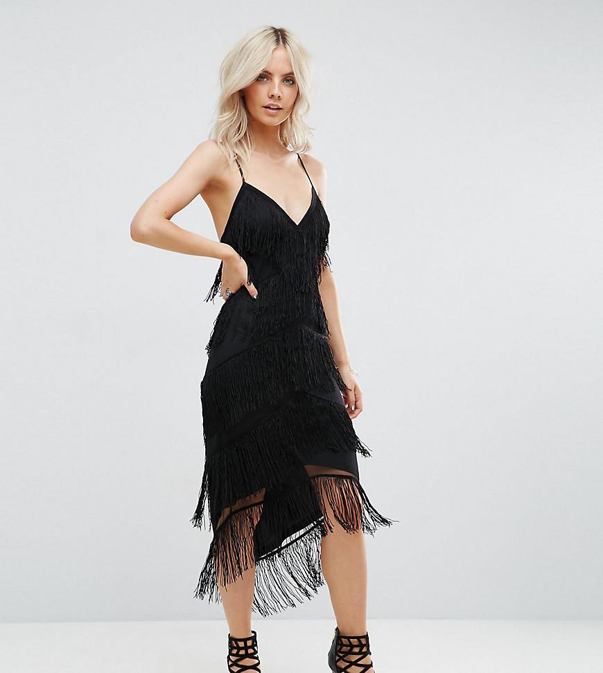 asos design fringe mesh strappy midi bodycon dress