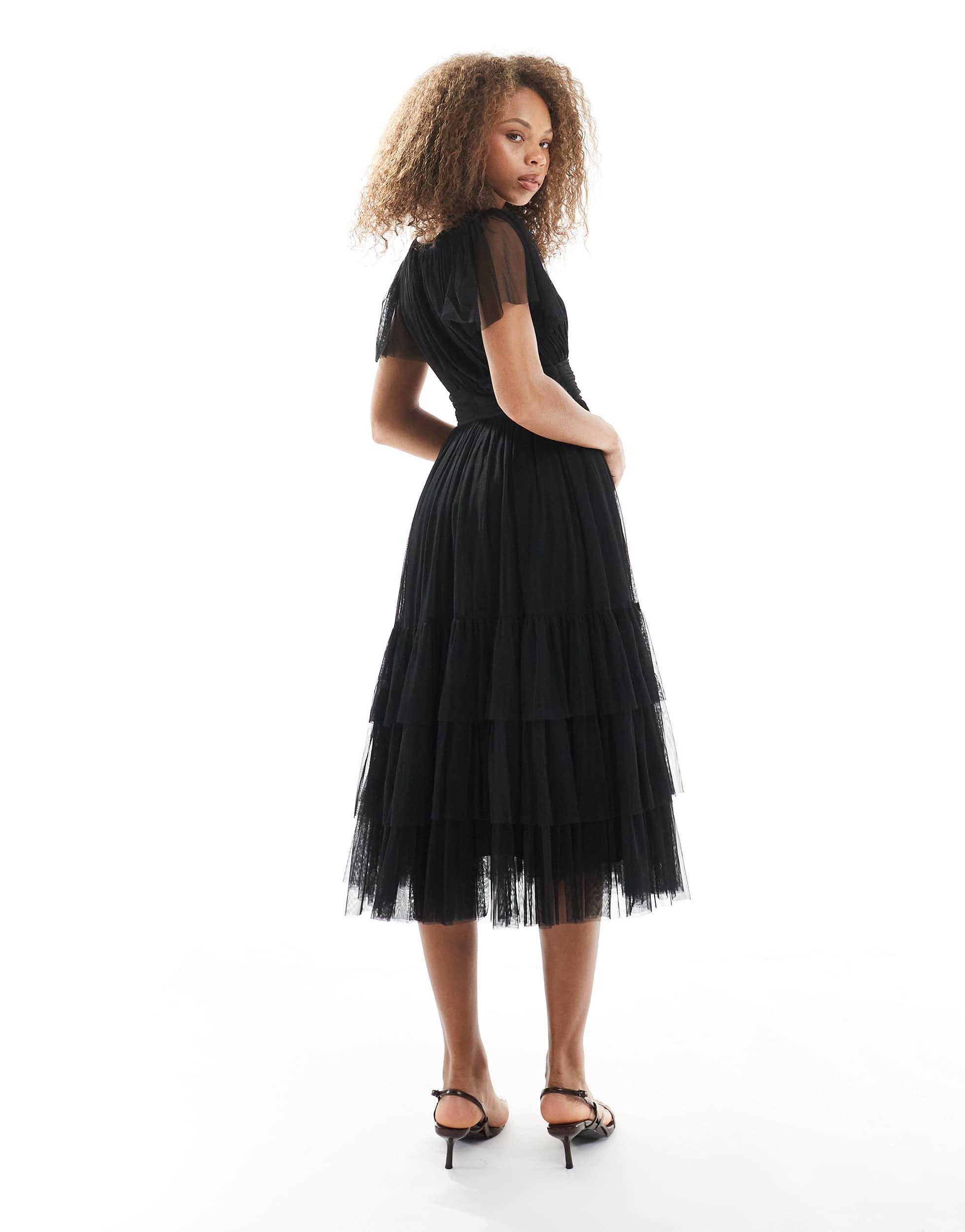 chinese dress ladies Madison Long Sleeve Tulle Maxi Dress in Orchid
