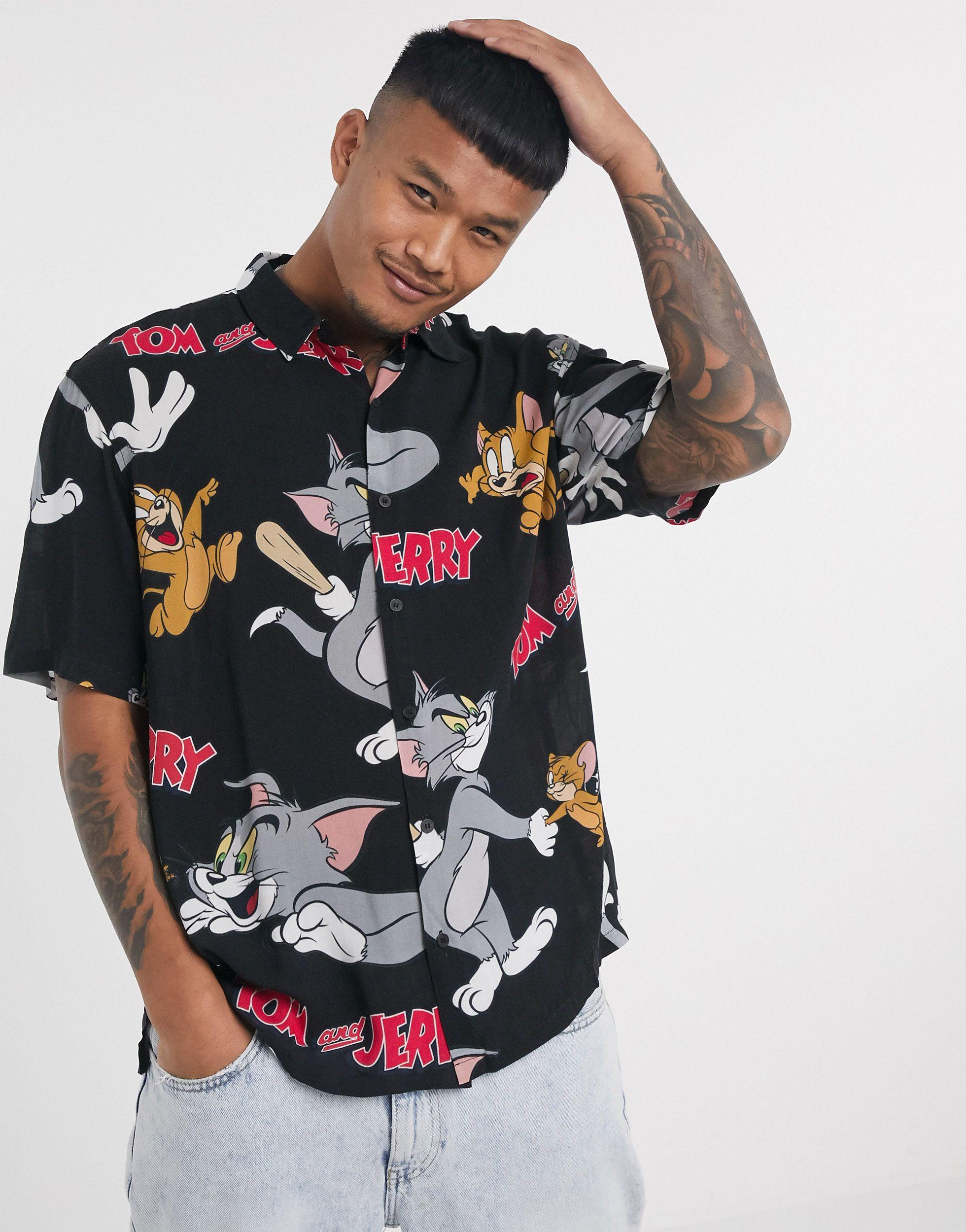 Bershka Synthetic Tom And Jerry Oversized Short Sleeve Printed Shirt in  Black for Men - Lyst