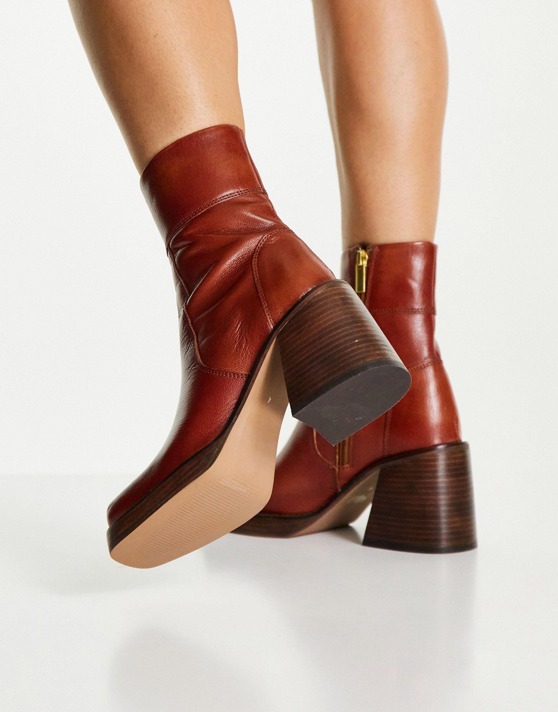 ASOS Region Leather Mid-heel Boots in Brown | Lyst