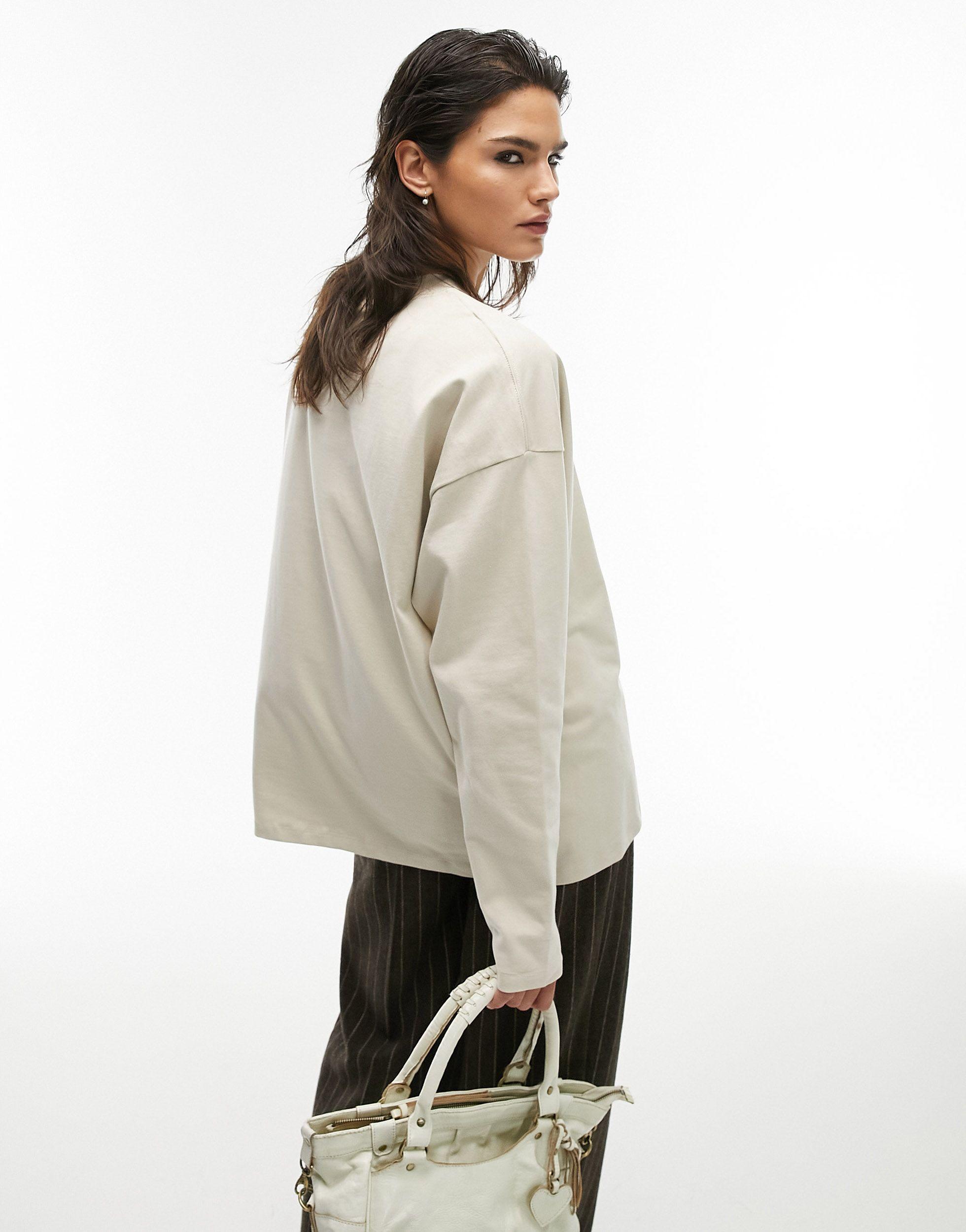 TOPSHOP Premium Basic Oversized Long Sleeve Skater Tee in White | Lyst