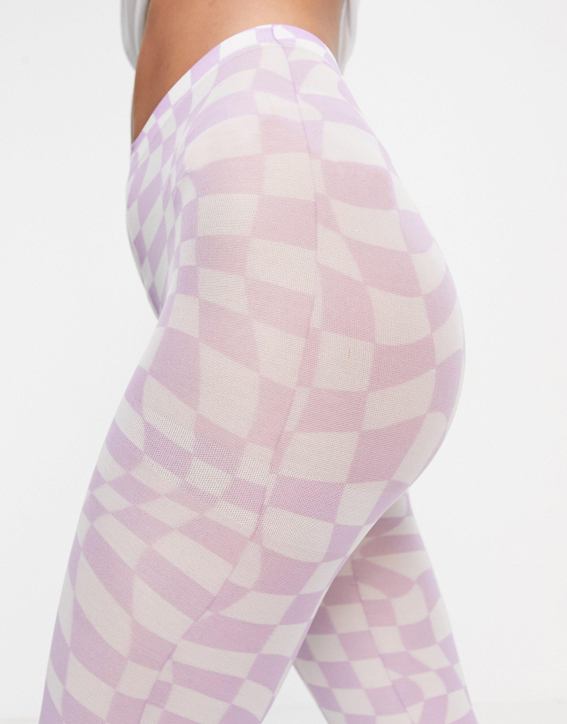 ASOS Checkerboard Printed Tights in Pink