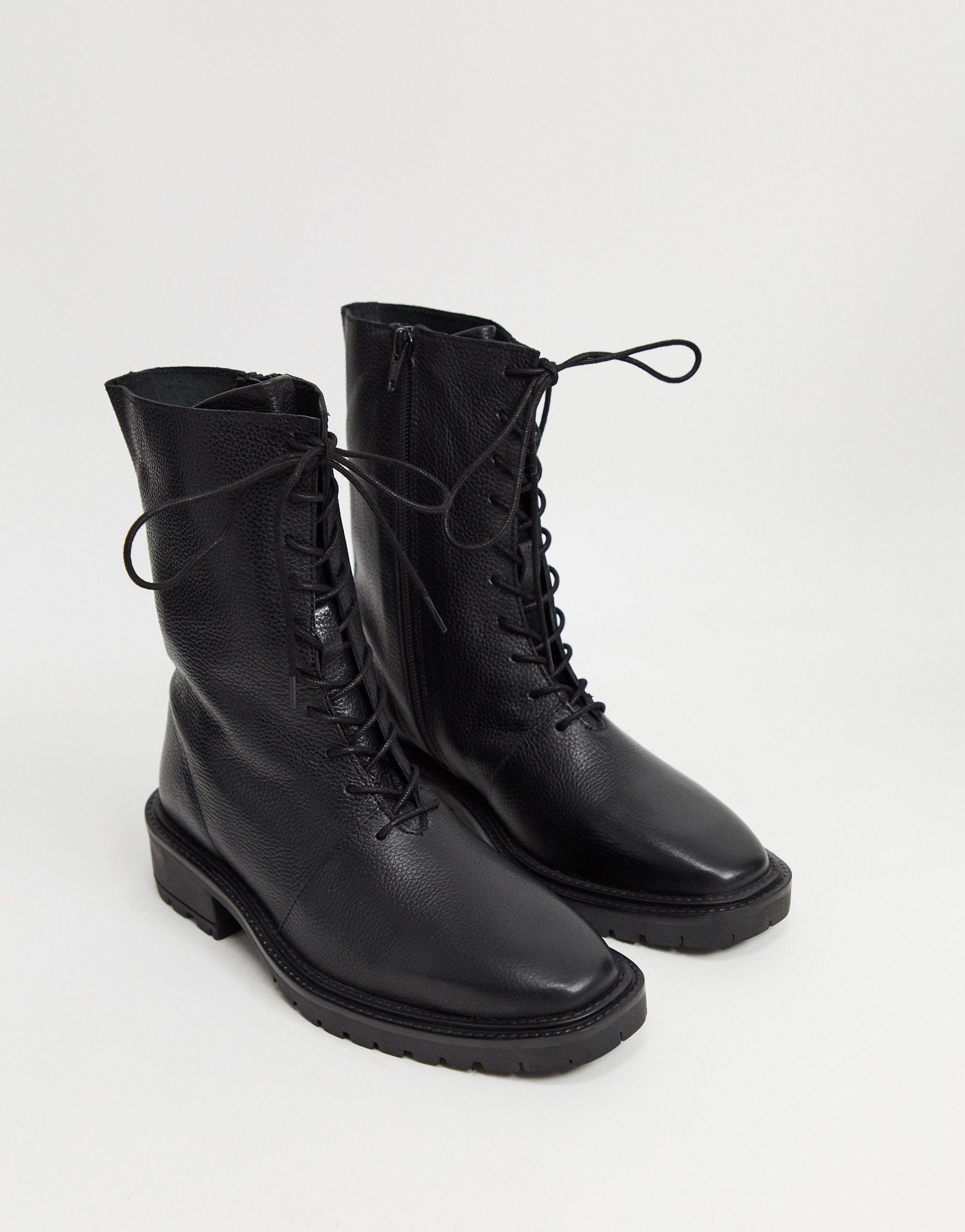 ASOS Alton Leather Lace Up Boots in Black - Lyst