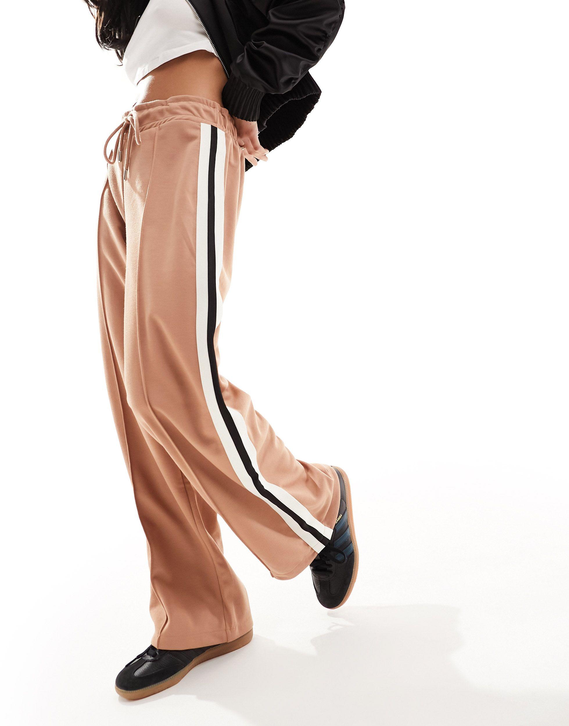 River Island Petite Side Stripe Wide Leg joggers in White Lyst UK