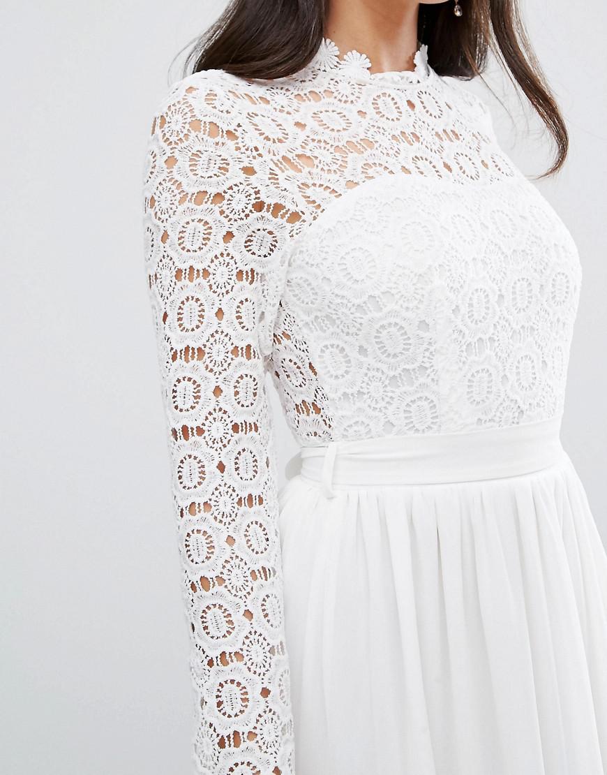 club l high neck crochet lace maxi dress with long sleeves