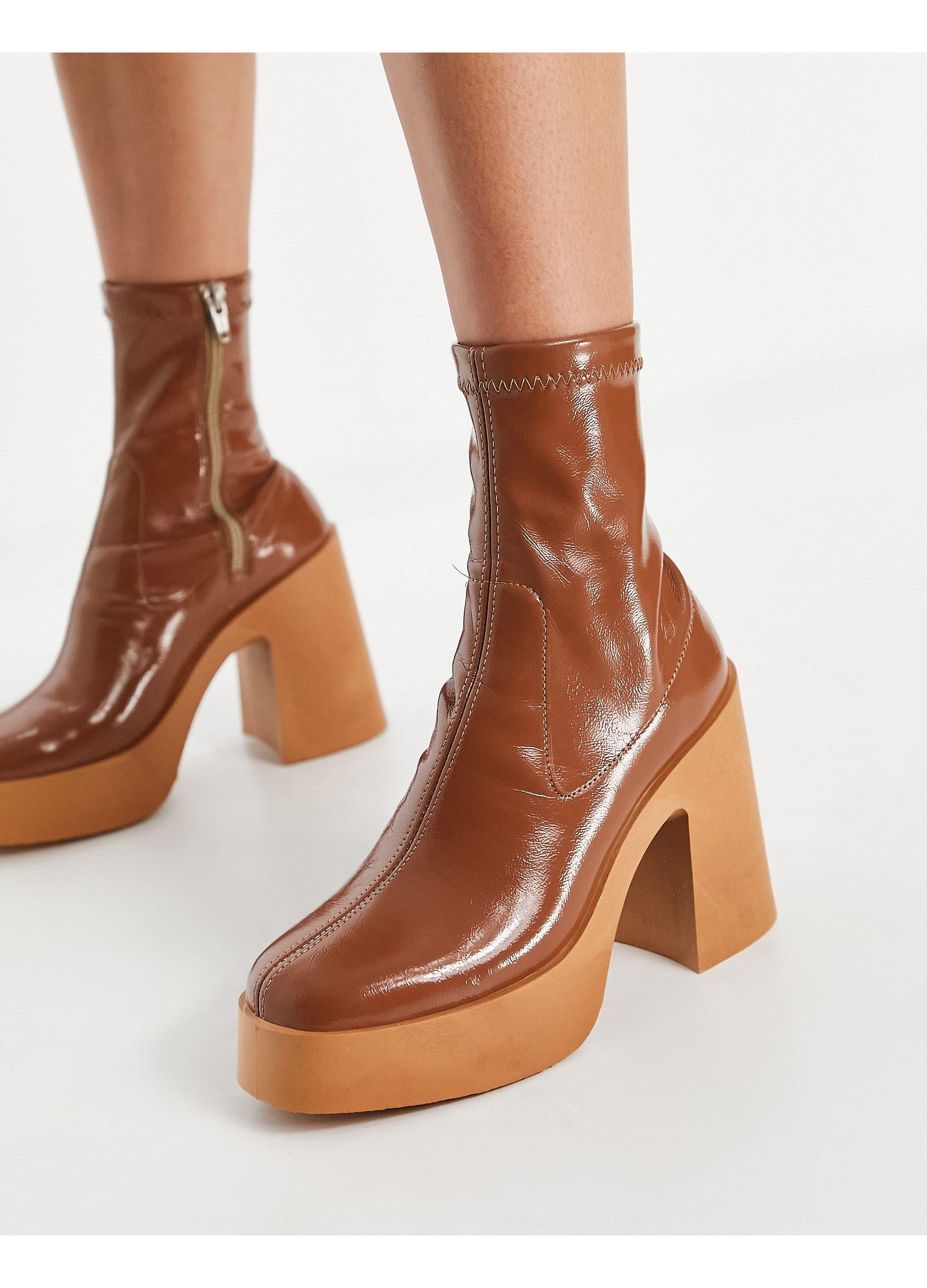 ASOS Elsie High-heeled Sock Boot in Brown | Lyst Australia