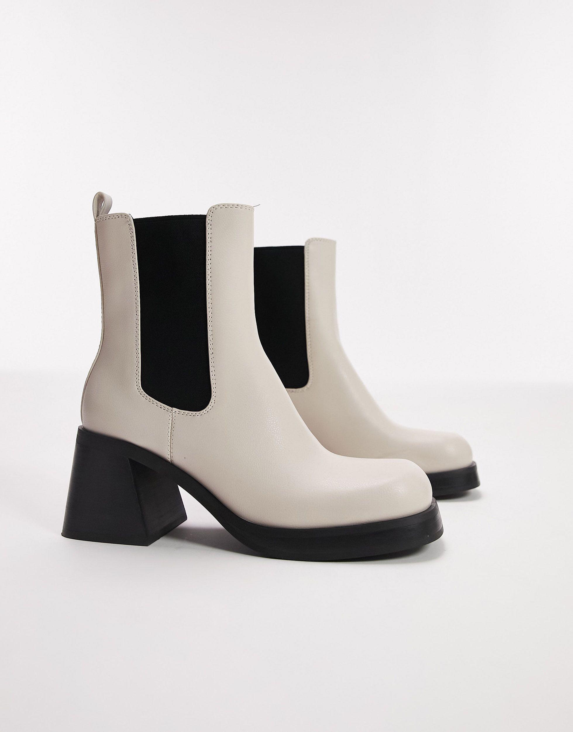 TOPSHOP Bay Square Toe Heeled Chelsea Boot in Black | Lyst