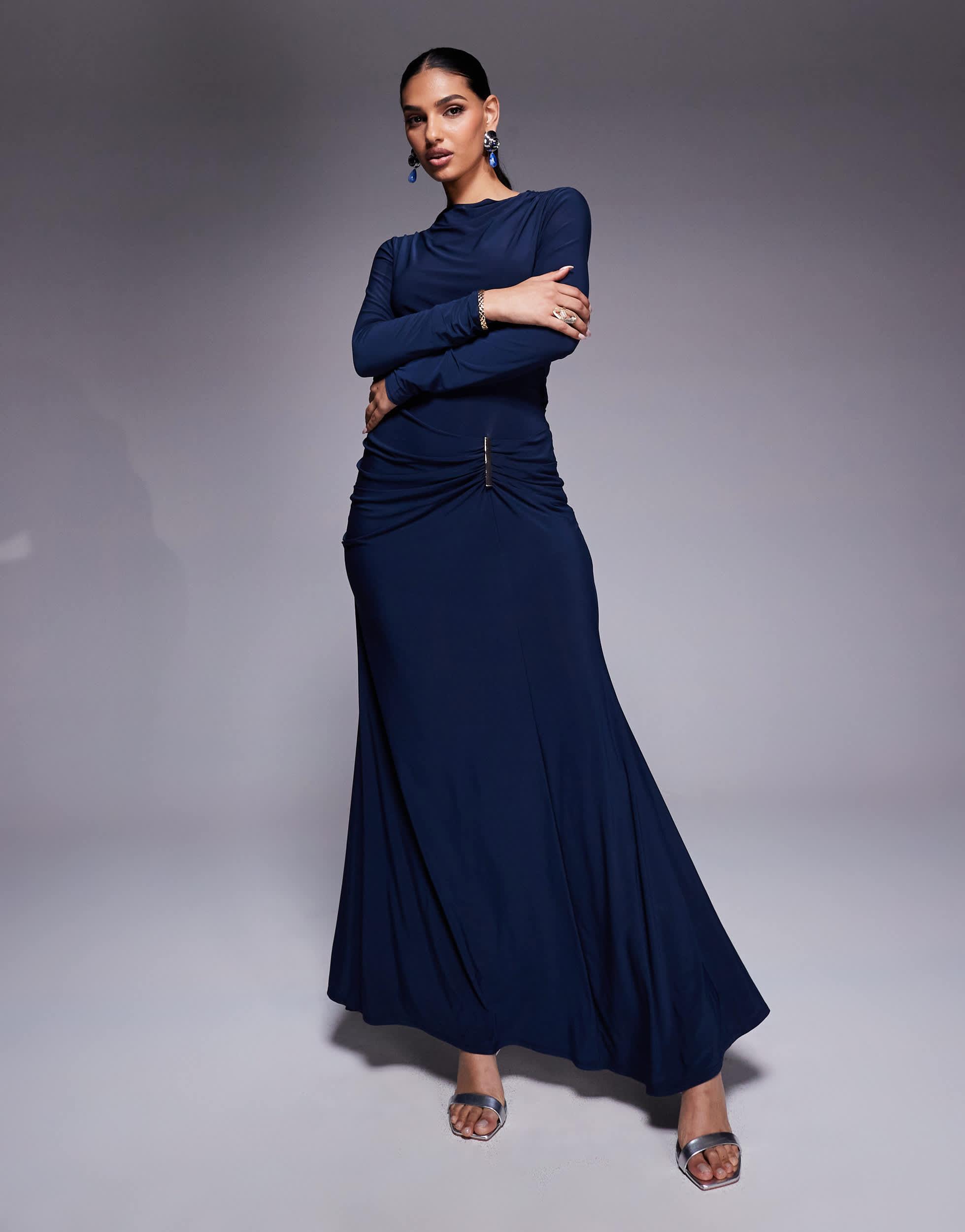 satin maxi wedding dress Iris Long Sleeve Satin Maxi Dress / White | MESHKI