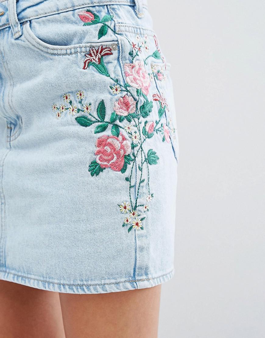 embroidered jeans skirt