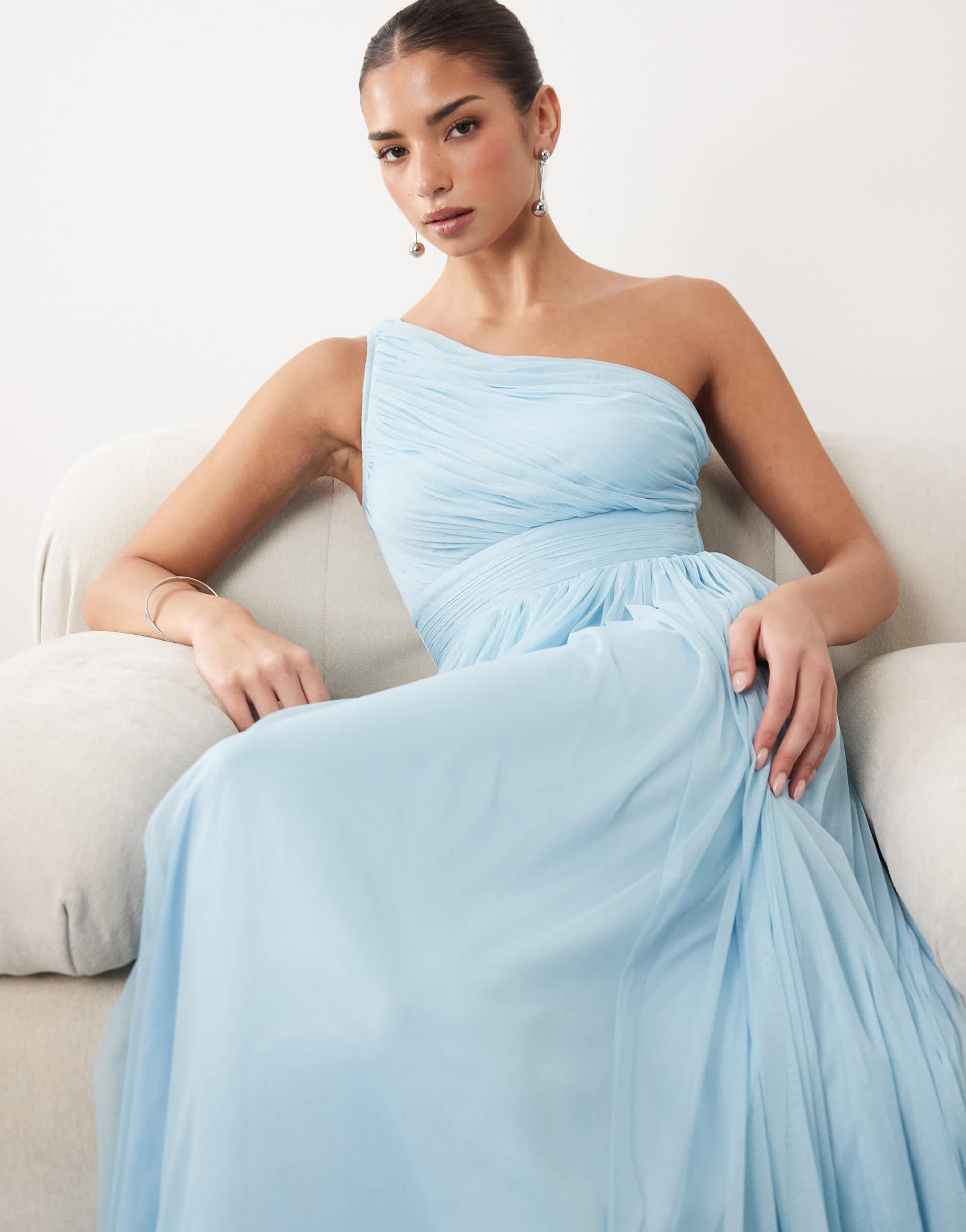 princess polly baby blue dress Mikado Draped Shoulder Dress – Amsale main image 1