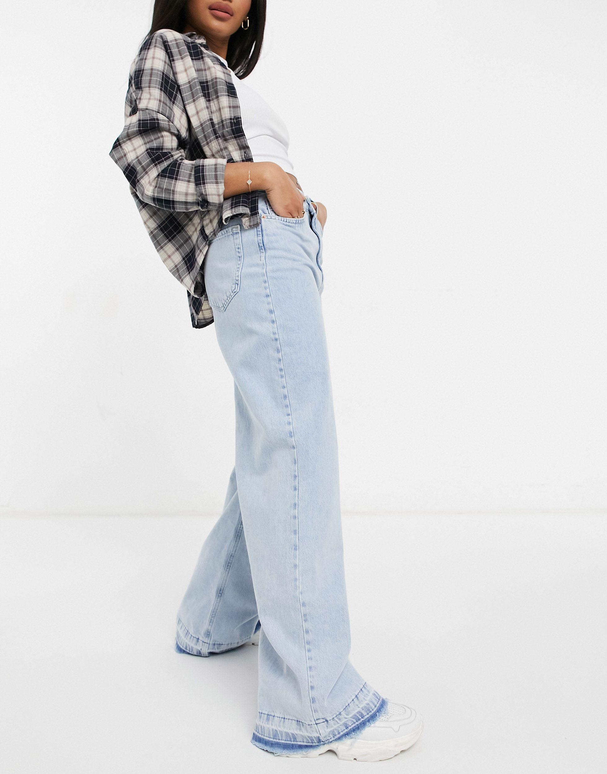 Stradivarius Denim Petite Super Wide Leg Jeans in Blue | Lyst