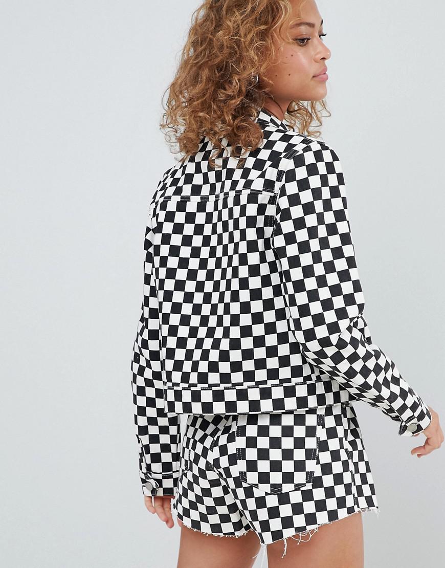 checkerboard denim jacket